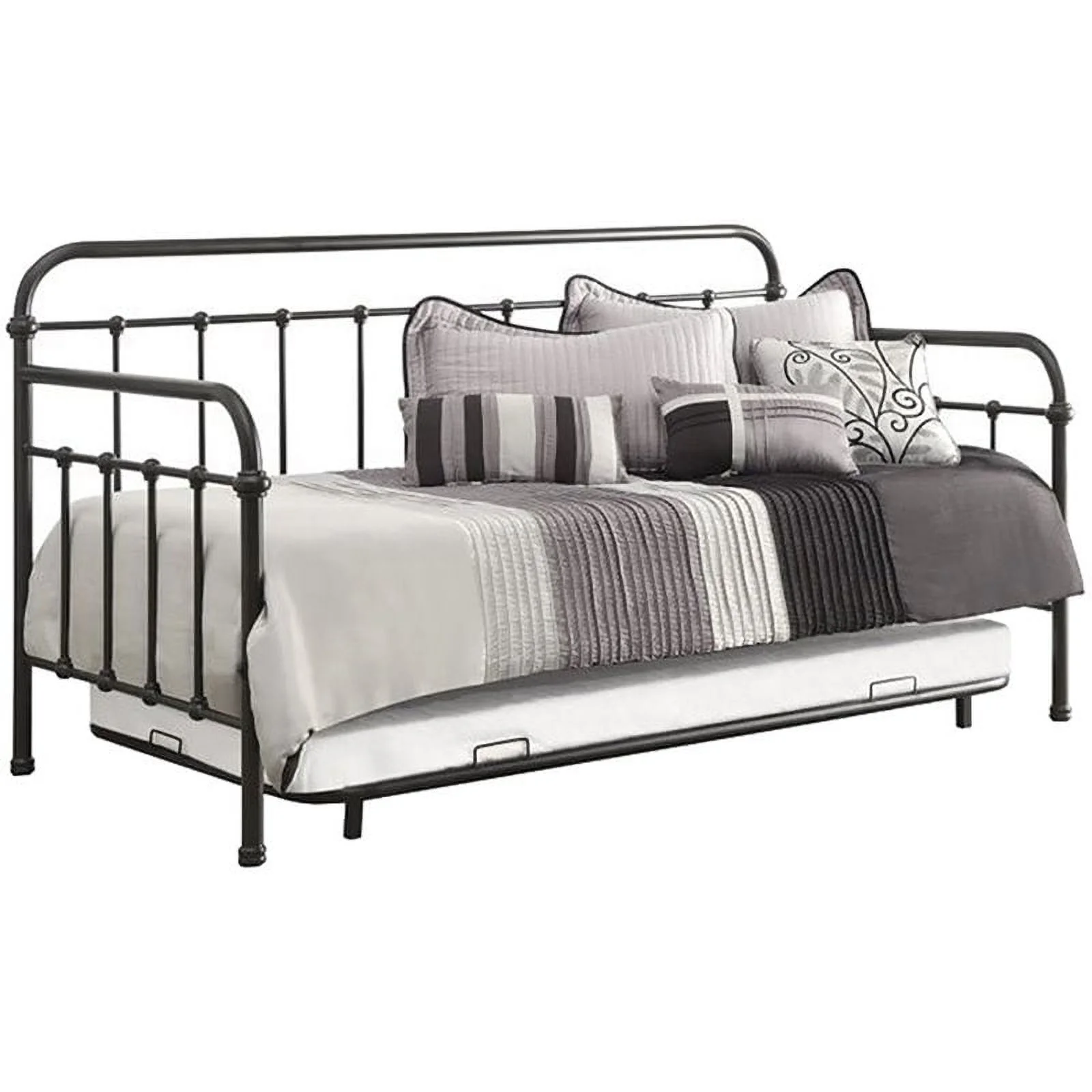 Bowery Hill Metal Spindle Daybed with Trundle in Dark Bronze