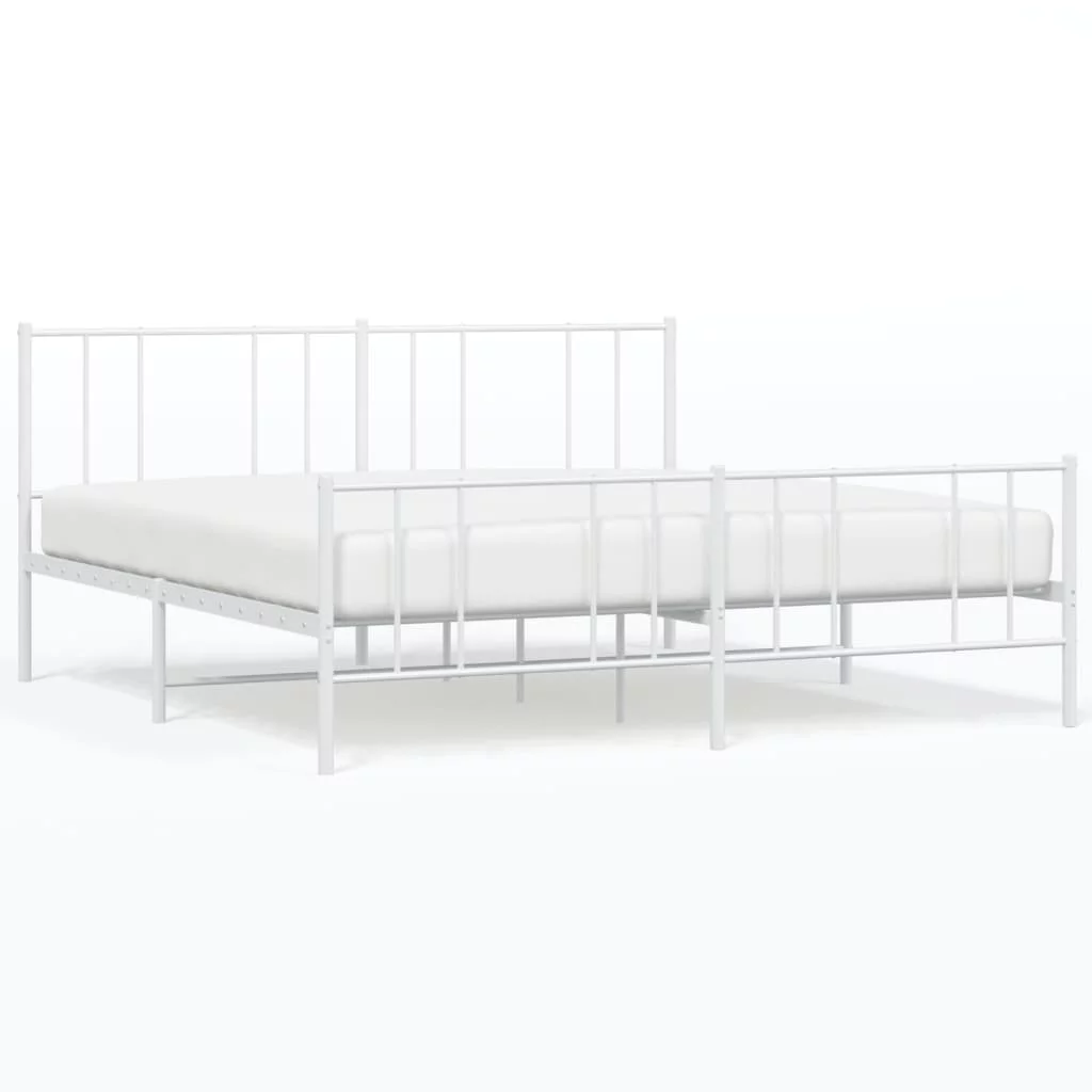 Metal Bed Frame with Headboard and Footboard White 76