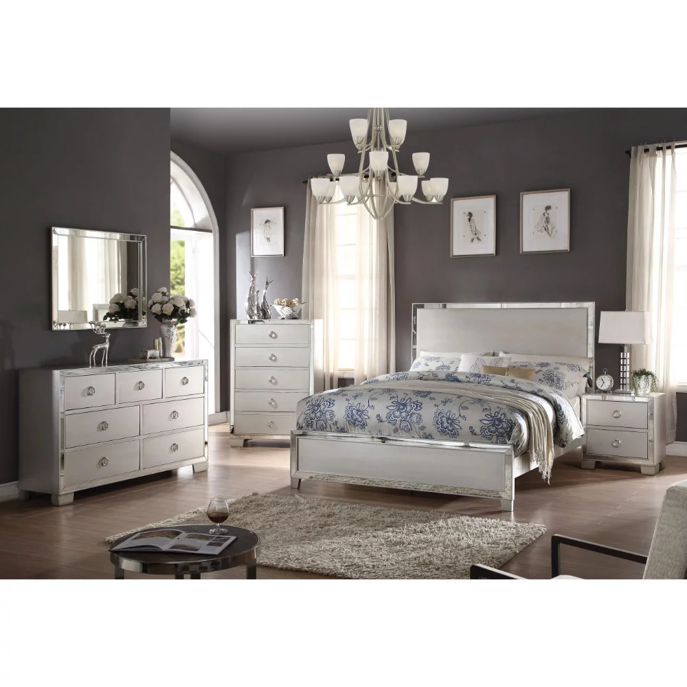 Stylish And Deluxe Queen Size Panel Bed, Silver- Saltoro Sherpi