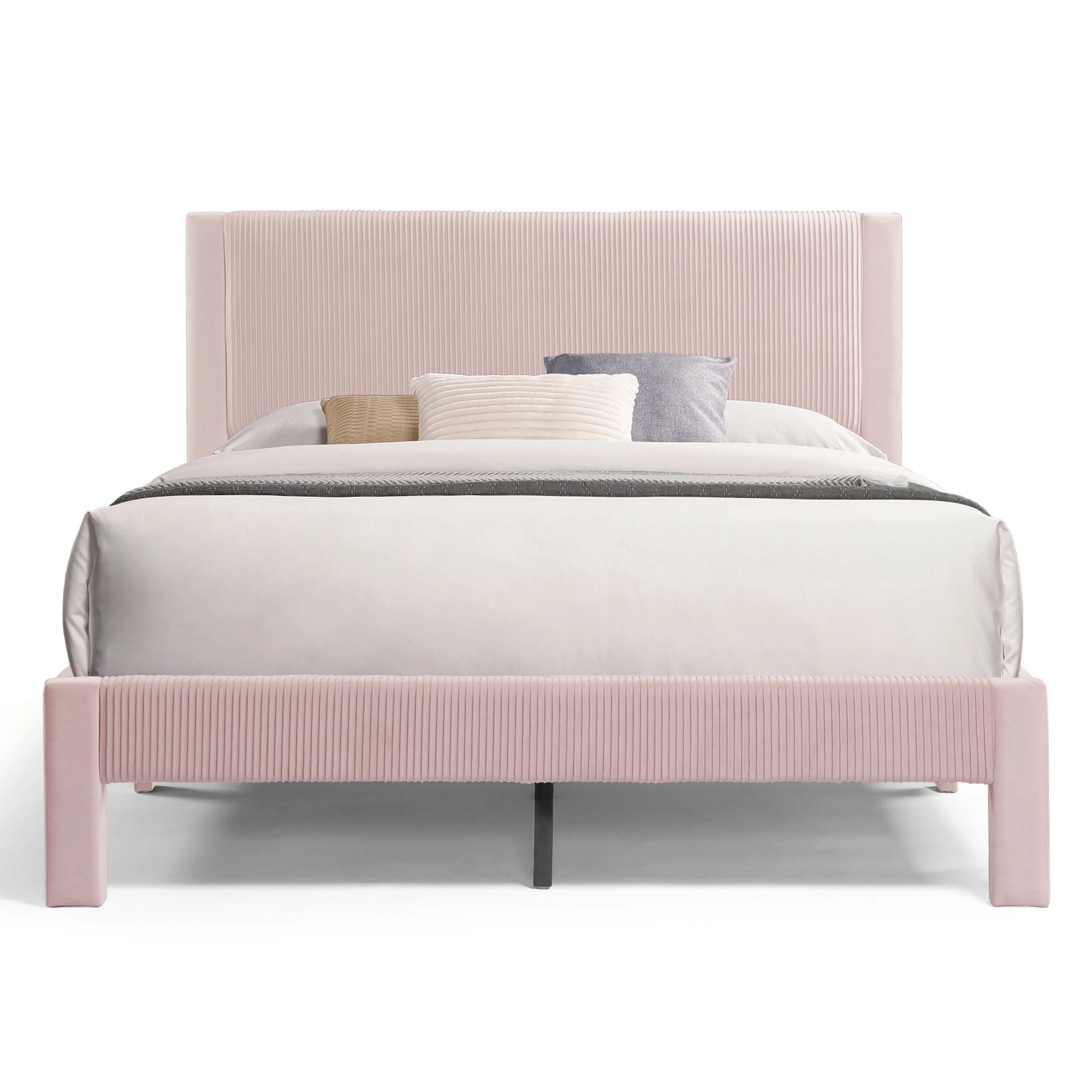 Dina Indoor Platform Pink Velvet Mattress Ready Queen Bed for Bedroom by Furniture of America