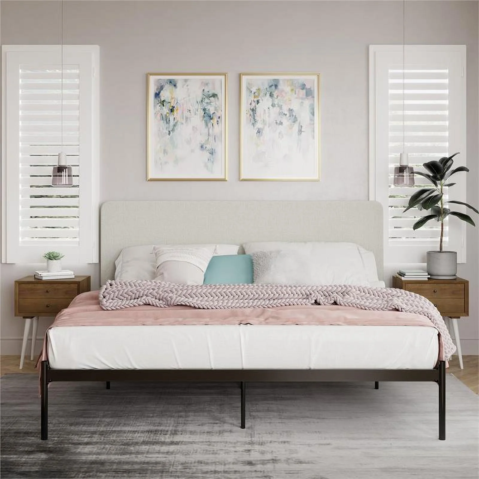 DHP Tahani Mixed Material Bed King in Black/Gray Linen