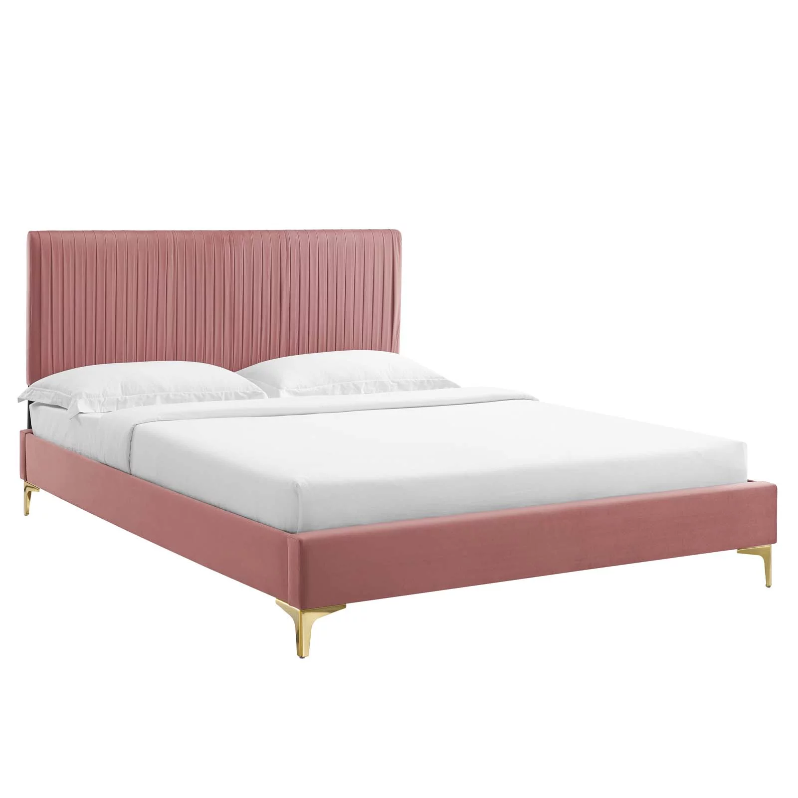 Modway Peyton Performance Velvet Queen Platform Bed in Dusty Rose