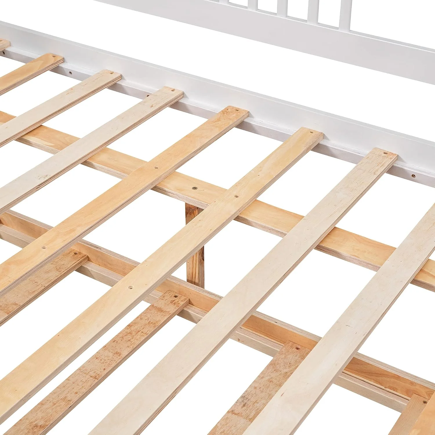 Designs Full Daybed with Twin Size Trundle, Wood Full Size Bed Frame with Rails in Three Sides, Full Sofa Bed for Living Room, Bedroom, No Box Spring Needed (Full, White)