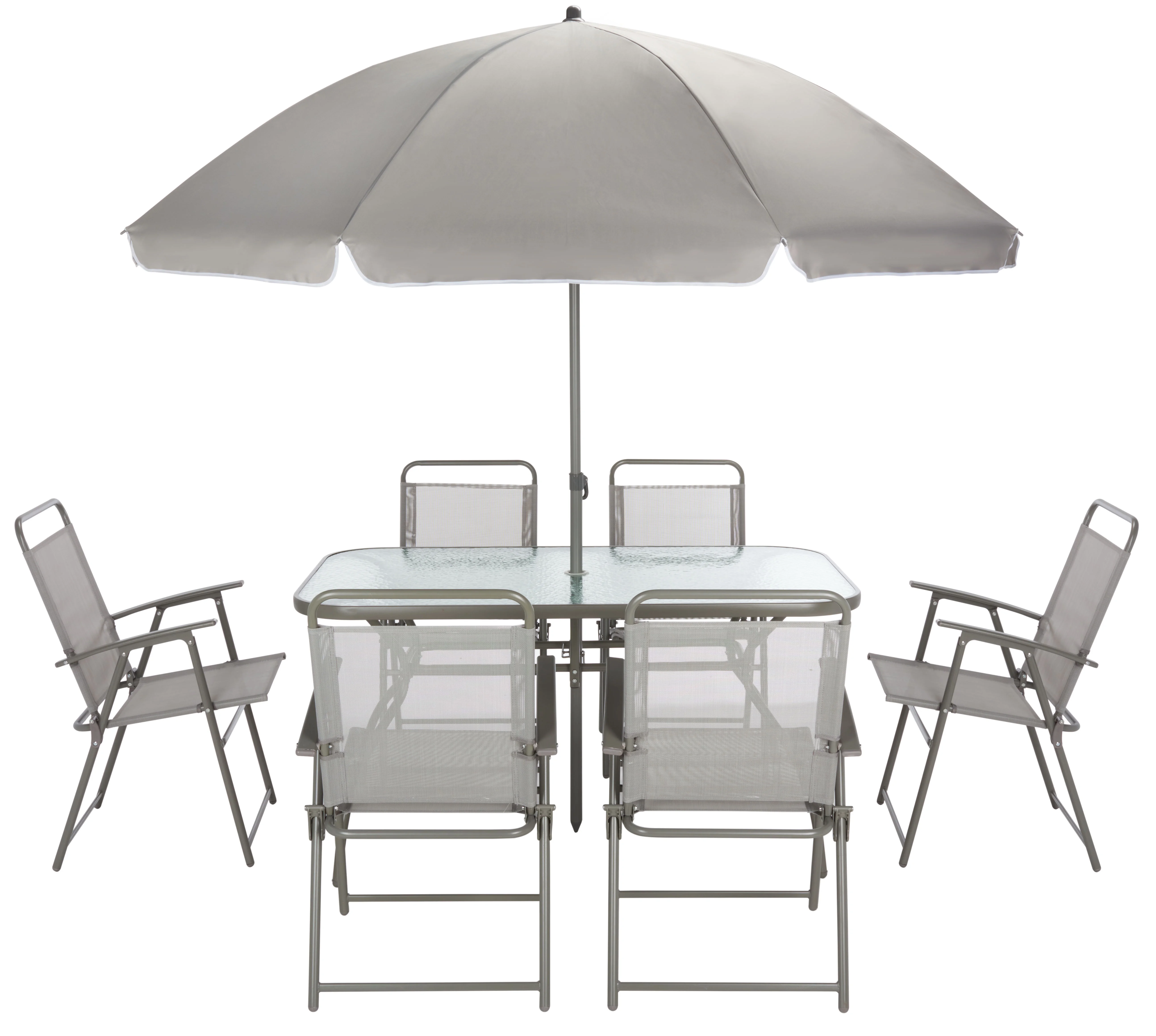 SAFAVIEH Laurenti Outdoor Patio 8 Piece Dining Set with Umbrella, Grey