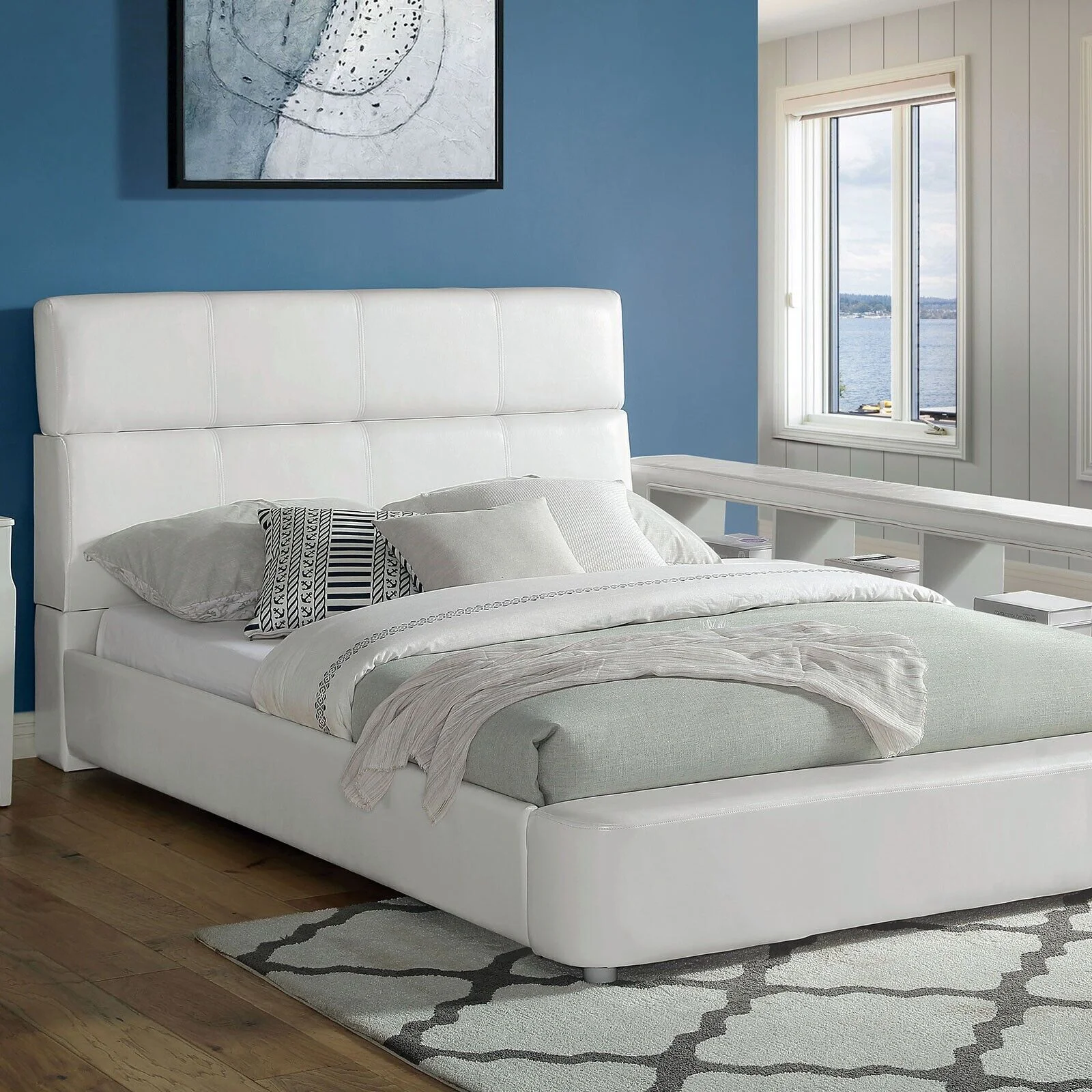 White Upholstered Bedroom 1pc Full Size Bed Modern Leatherette Beautiful Bed