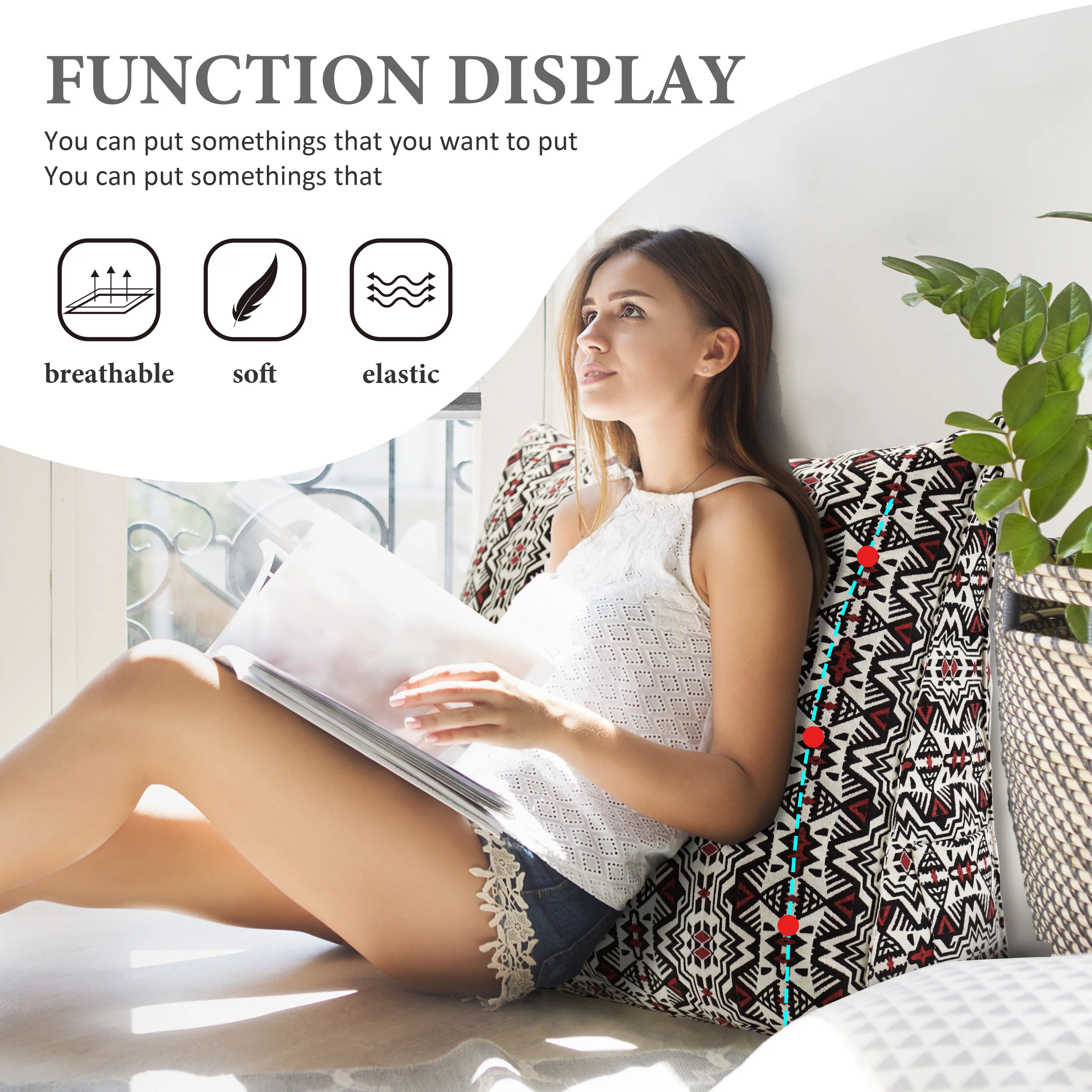 Rounuo Geometric Jacquard Headboard Wedge Reading Pillow Back Support Cushion for Sitting Up in Bed, Vintage Couch Sofa Triangular Backrest Cushion Padded Headboard Wall Cushion Red 24x8x20 Inches