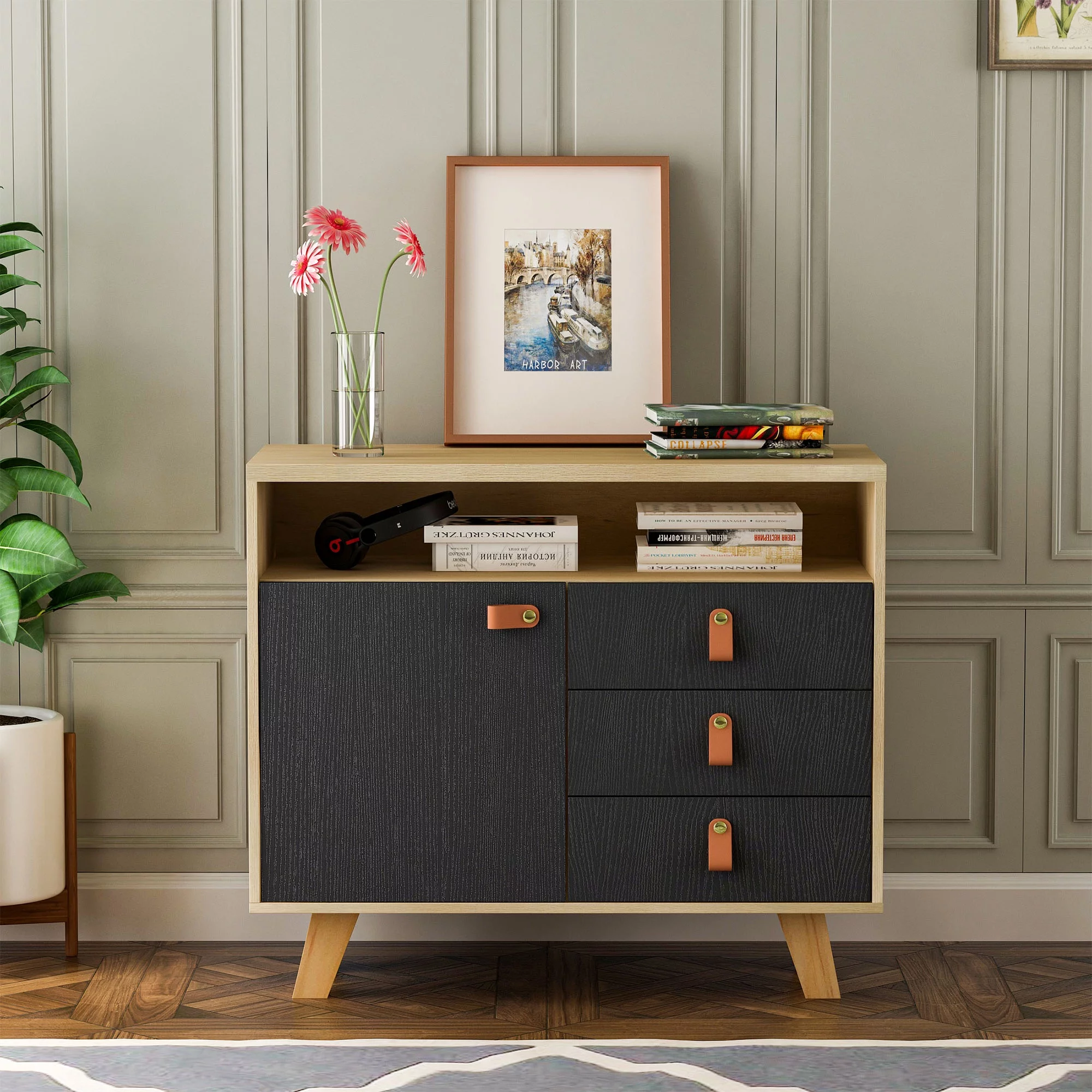 HIUU 3 Drawer Dresser for Bedroom,Wood Office Cabinet with Drawers,Modern Cabinet Dresser,End Table with Drawers,Black Brown