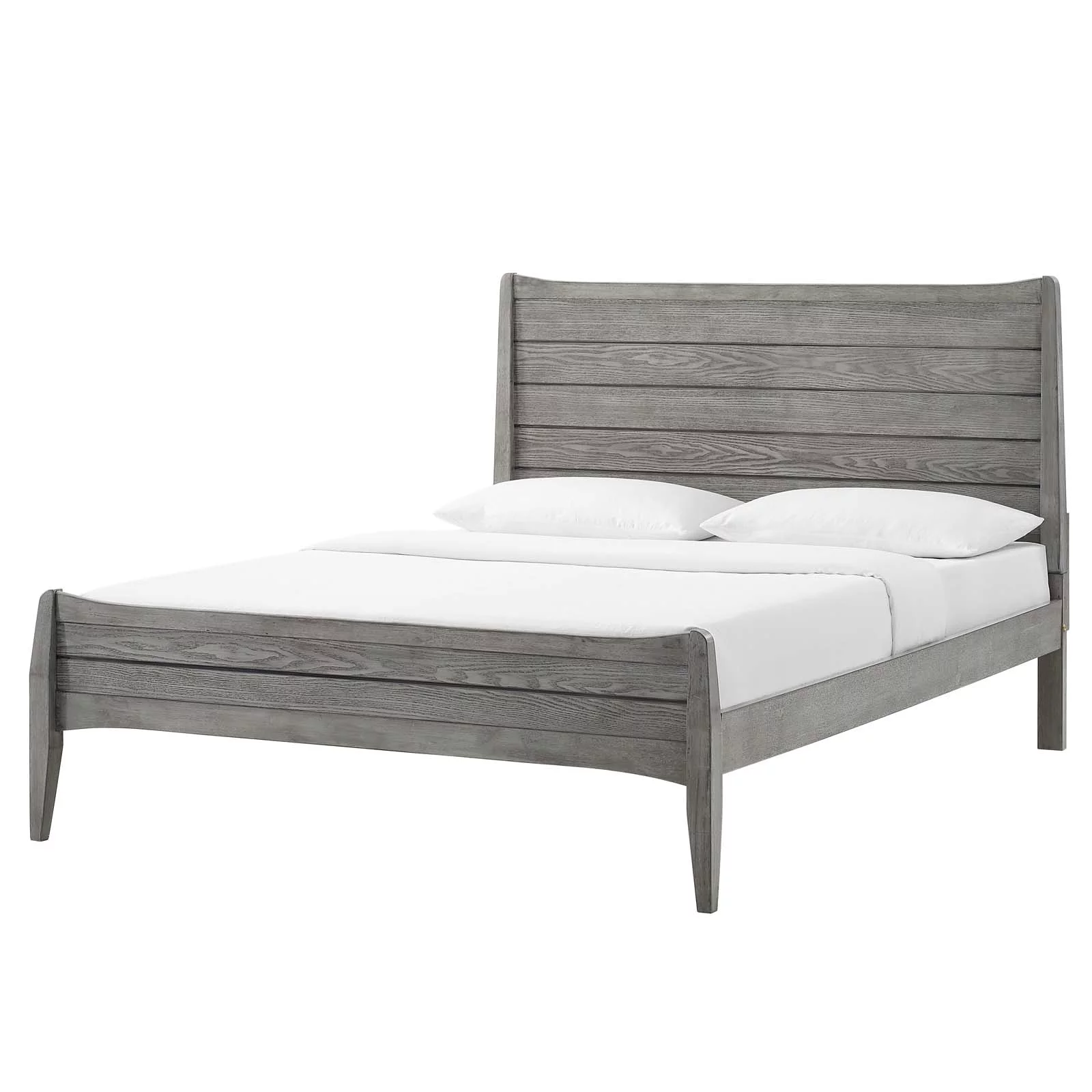 Platform Bed Frame, King Size, Wood, Grey Gray, Modern Contemporary Urban Design, Bedroom Master Guest Suite