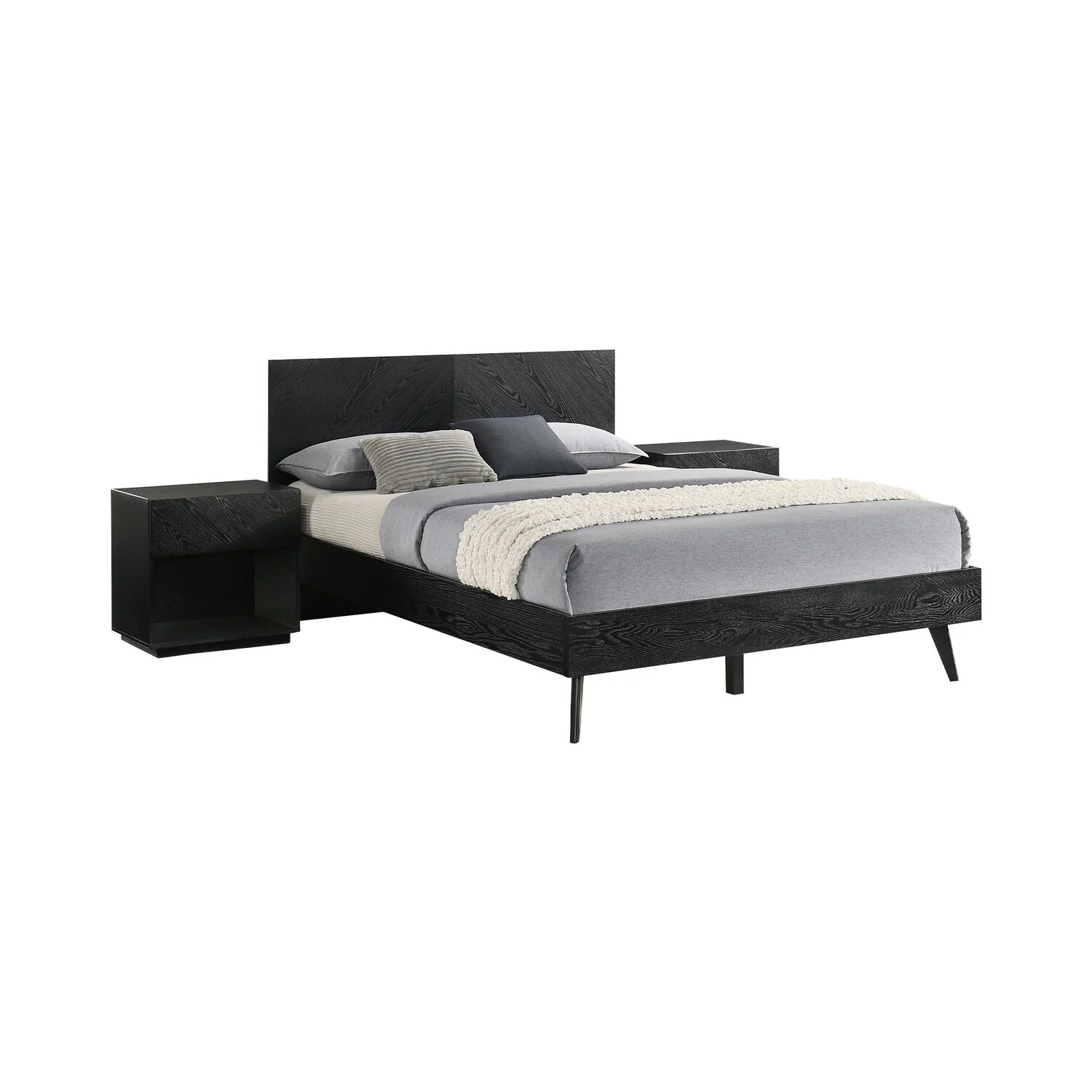 BenJara Mian Bedroom 3 pcs Set, Queen Platform Bed and Nightstand, Sleek Black