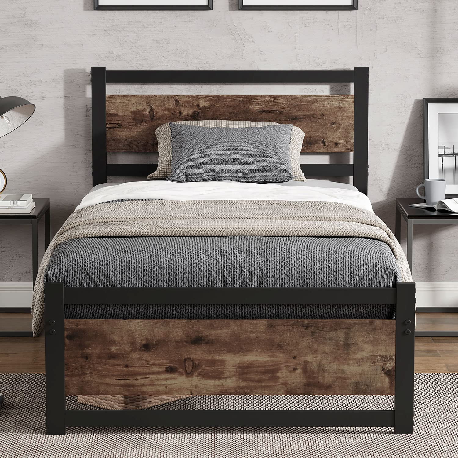 Platform Bed Frame with Wooden Headboard, Heavy Duty, No Box Spring Needed, Strong Metal Slats Support, Noise-Free, Twin XL/Queen/King (Queen)