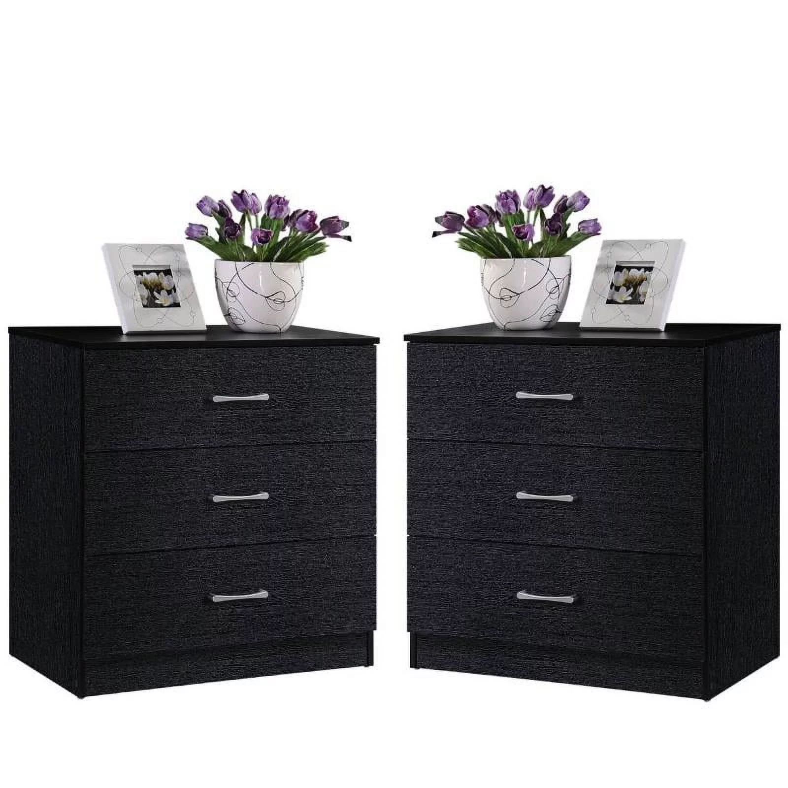 Home Square 2 Piece Bedroom Set wit 2 Three Drawer Chests in Black Wood