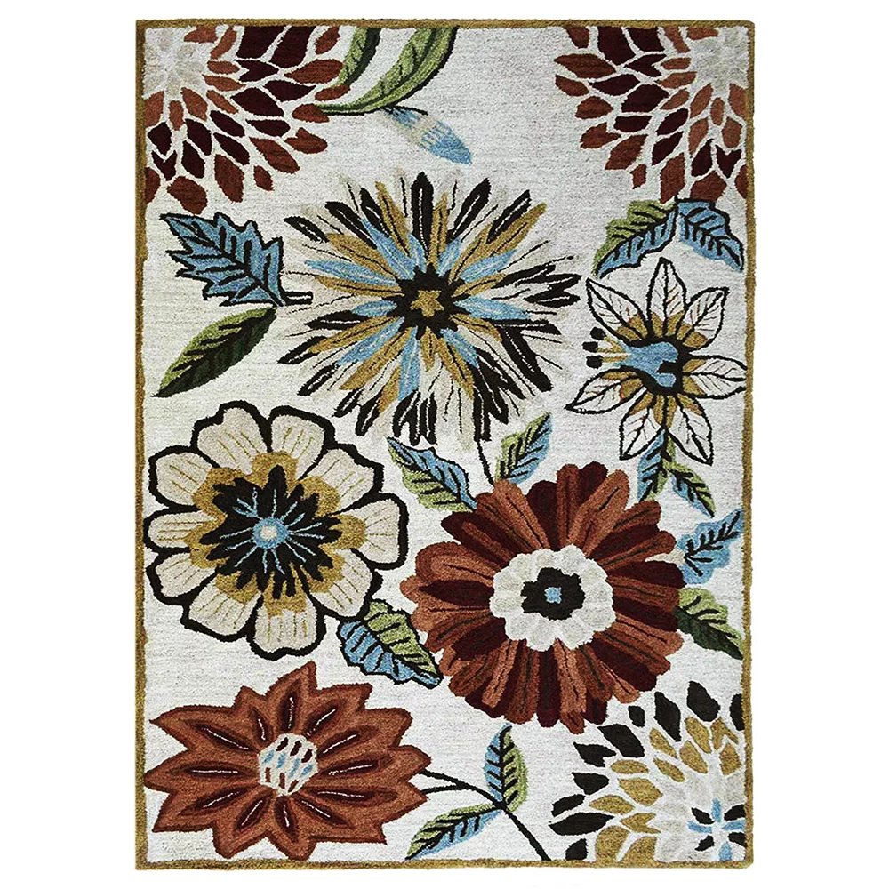 Rugsotic Carpets Hand Tufted, Floral Wool Area Rug, Beige, 6'x9'