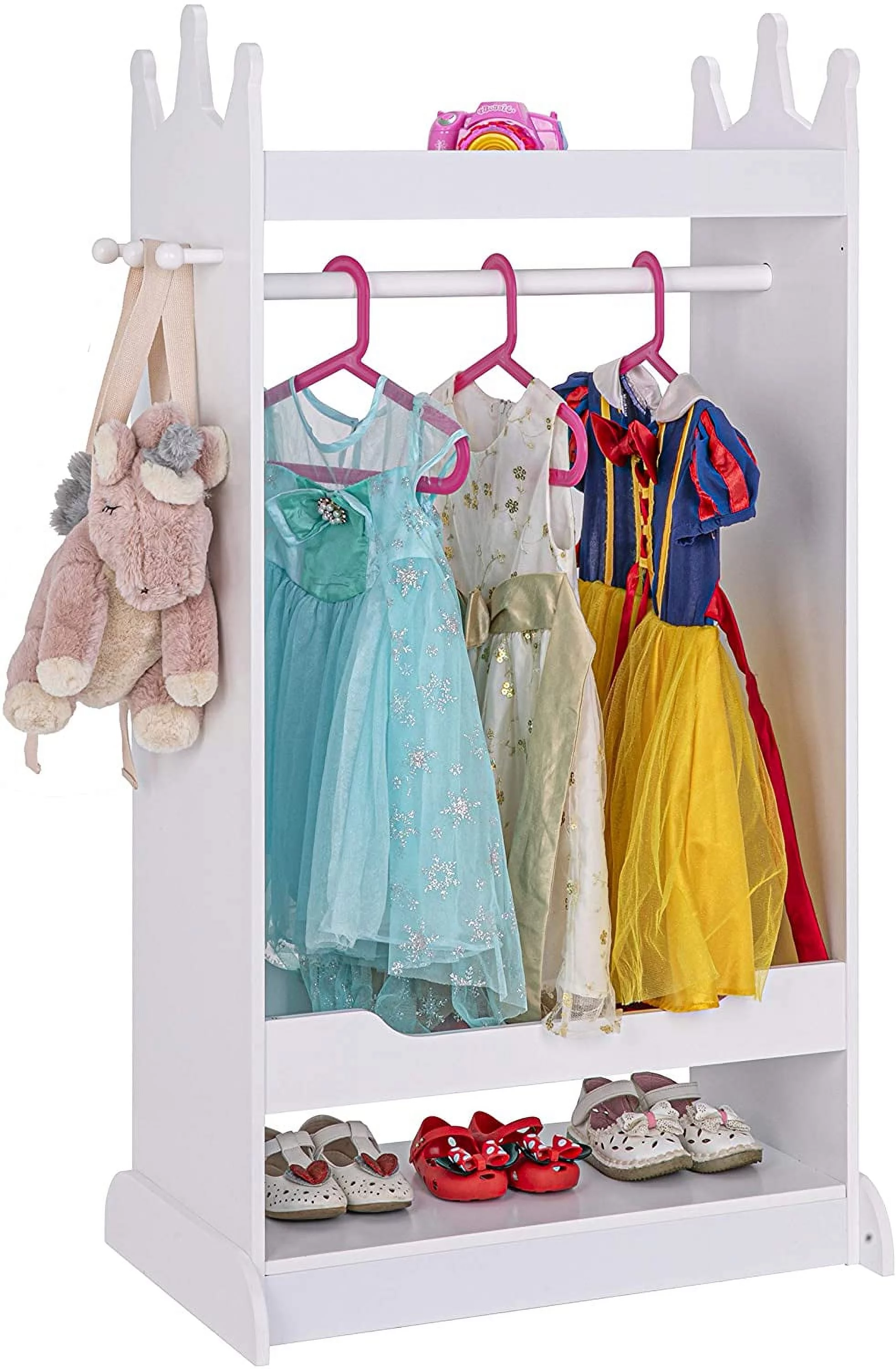 LIHONG Kid’s See and Store Dress-up Center, for Kids, Open Hanging Armoire Closet, Pretend Storage Kids, Costume Dresser for Kids Bedroom(White)