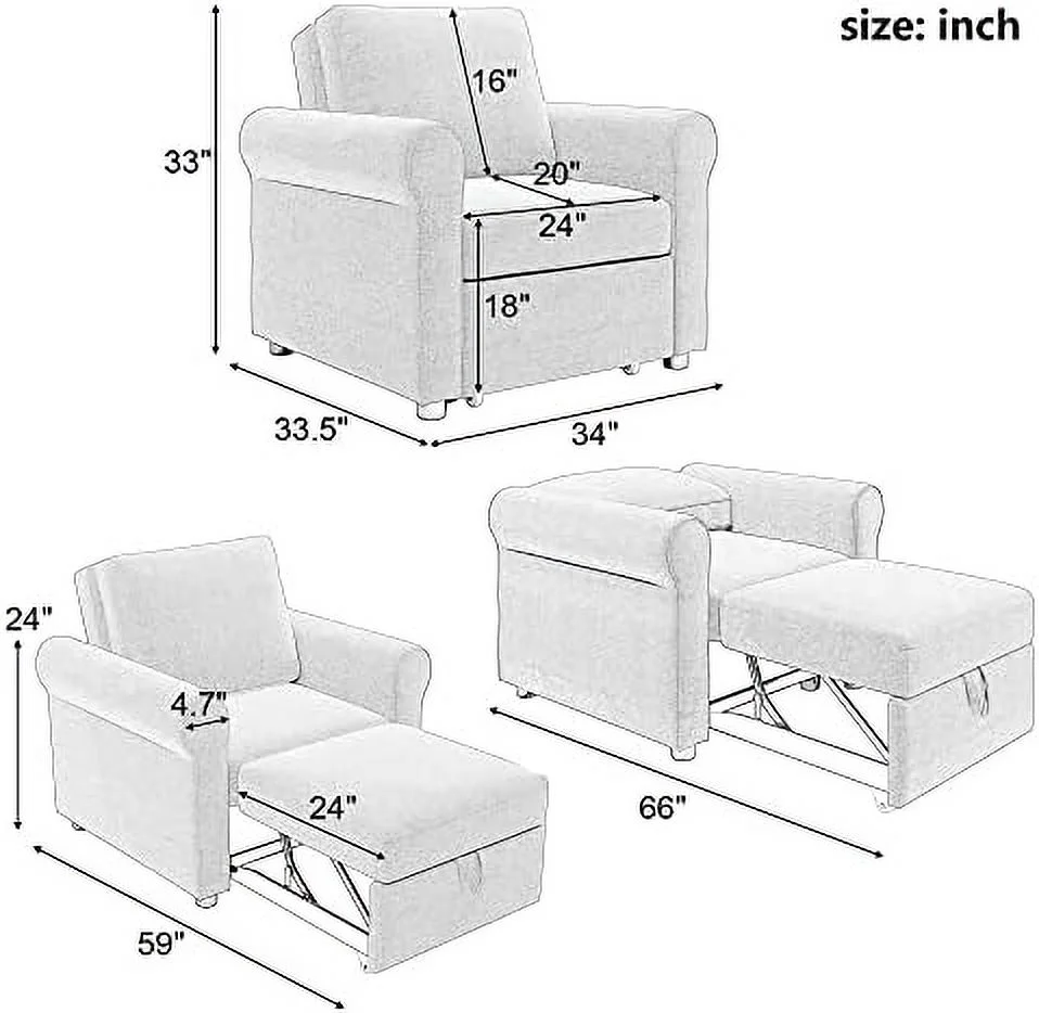 NLIBOOMLife 3-in-1 Sofa Bed Chair Convertible Sleeper Chair Bed with Adjustable Backrest Into Sofa Single Bed Modern Chair Bed for Living Room Bedroom Teal