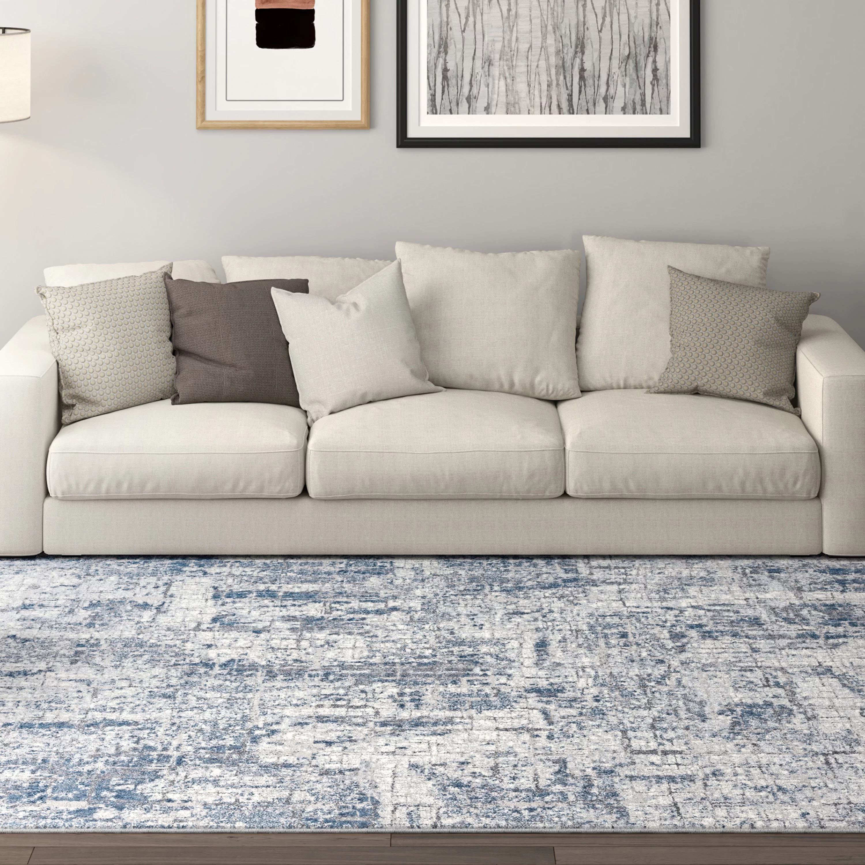 Contemporary 5x8 Area Rug (5'3'' x 7'3'') Abstract Blue, Gray Living Room Easy to Clean
