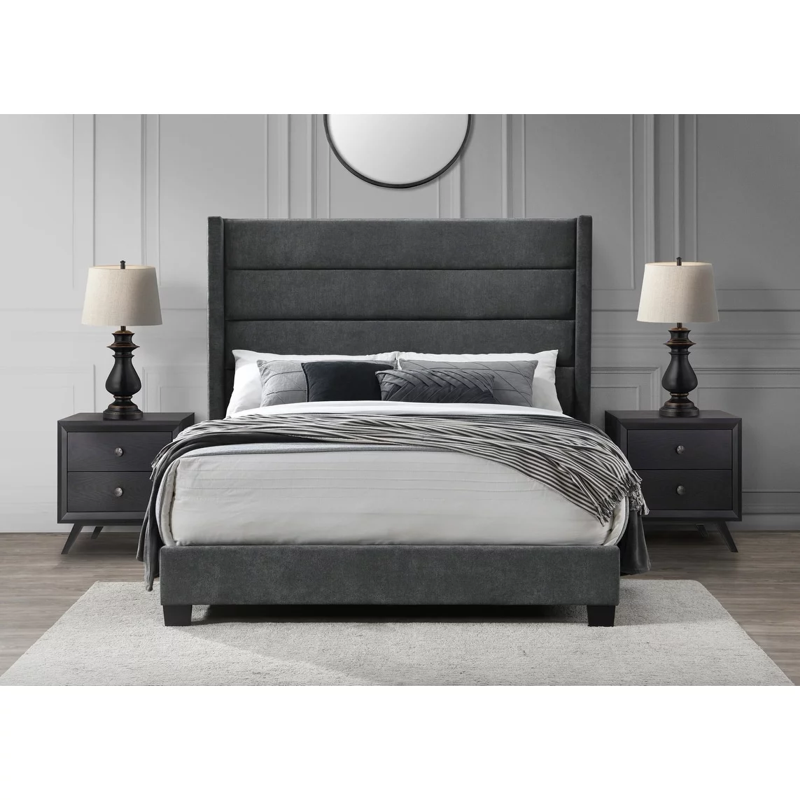 DG Casa George Upholstered Wingback Platform Bed Charcoal Queen Modern & Contemporary, Traditional