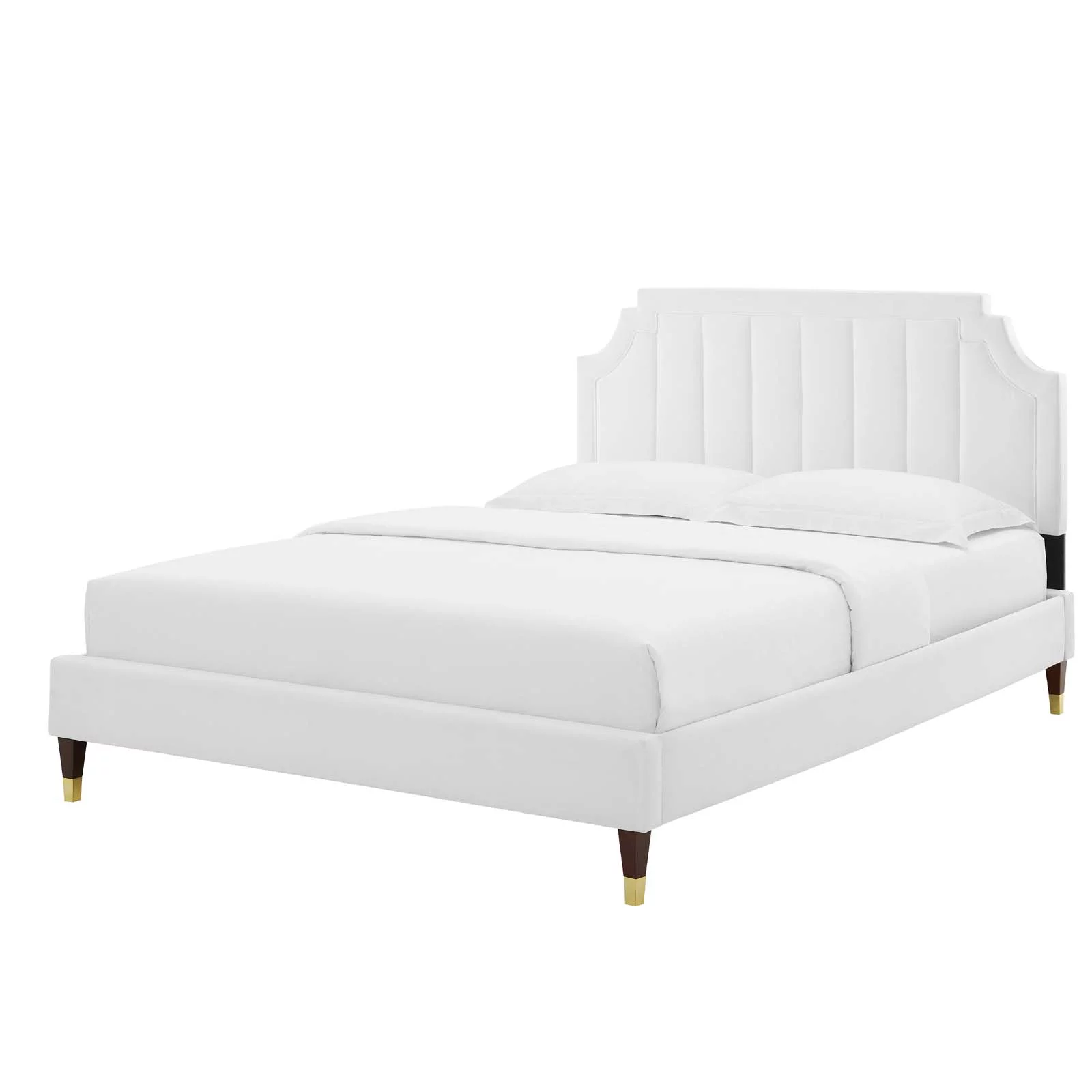 Platform Bed Frame, King Size, Velvet, White, Modern Contemporary Urban Design, Bedroom Master Guest Suite