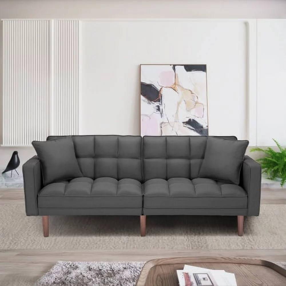 Futon Sofa Bed with 2 Pillows, Futon Sleeper Sofa With 2 Pillows, Memory Foam Futon Sofa Bed Couch for Living Room, Guest Room, Apartments Dorms(Drak Gray)