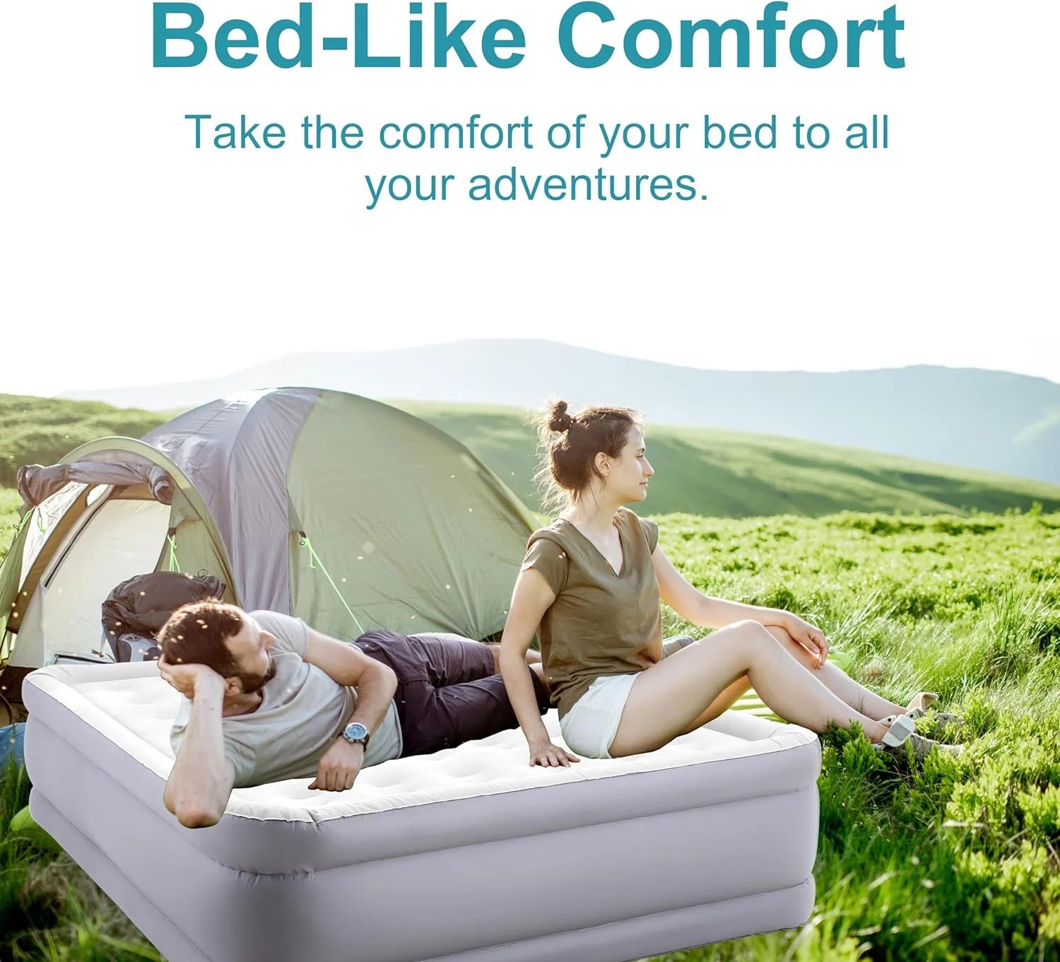 YGDU 19” Twin Size Air Mattress with Built-in Pump, Double Height Inflatable Airbed Blow Up Mattress with Soft Plush Top, Airbed for Home Guests Portable Camping Travel