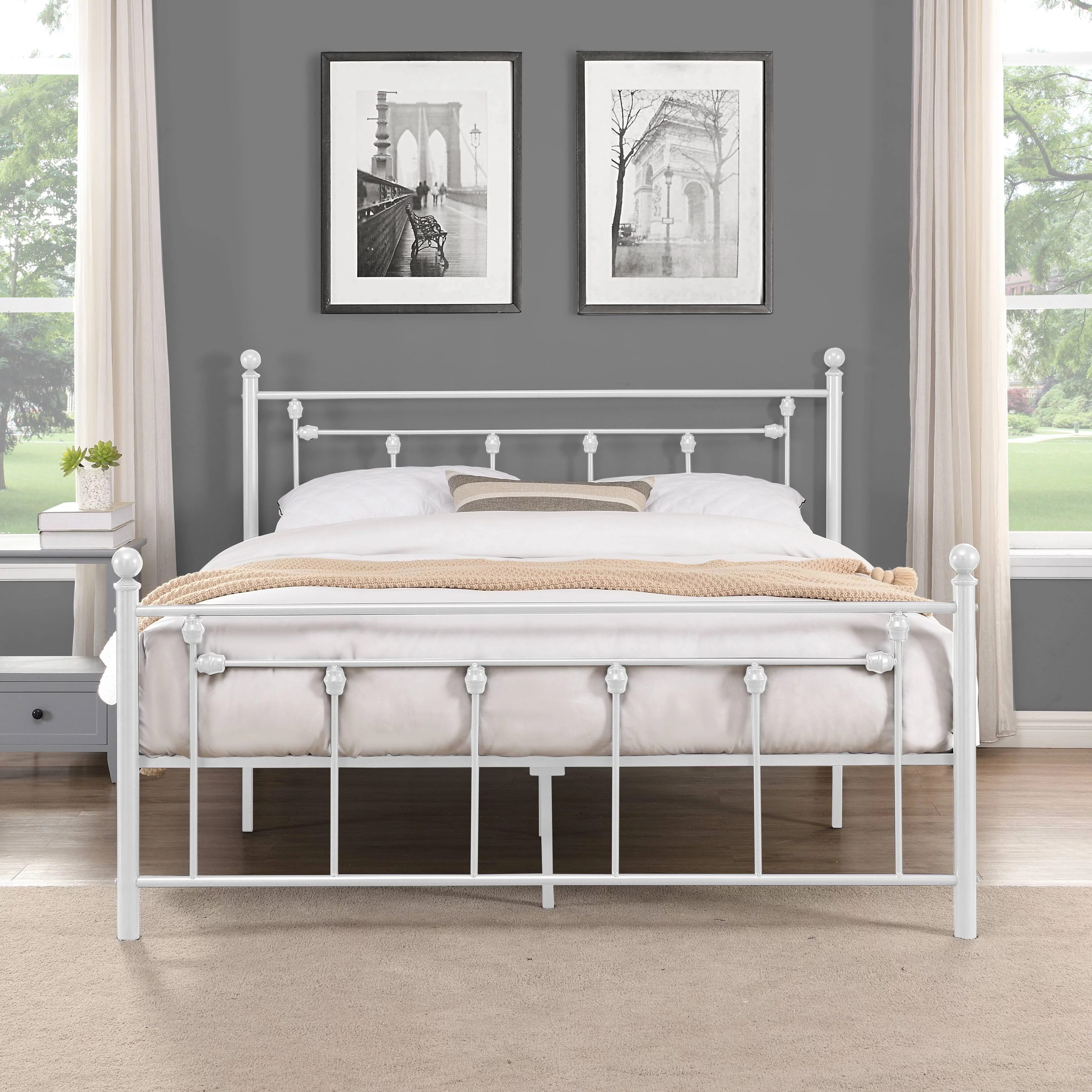 Bed Frame Full Size, BTMWAY Modern Full Size Platform Bed Frame, Metal Full Size Bed Frame for Kids Teens Adults, Platform Bed Frame Full with Headboard and Footboard, No Box Spring Needed, White