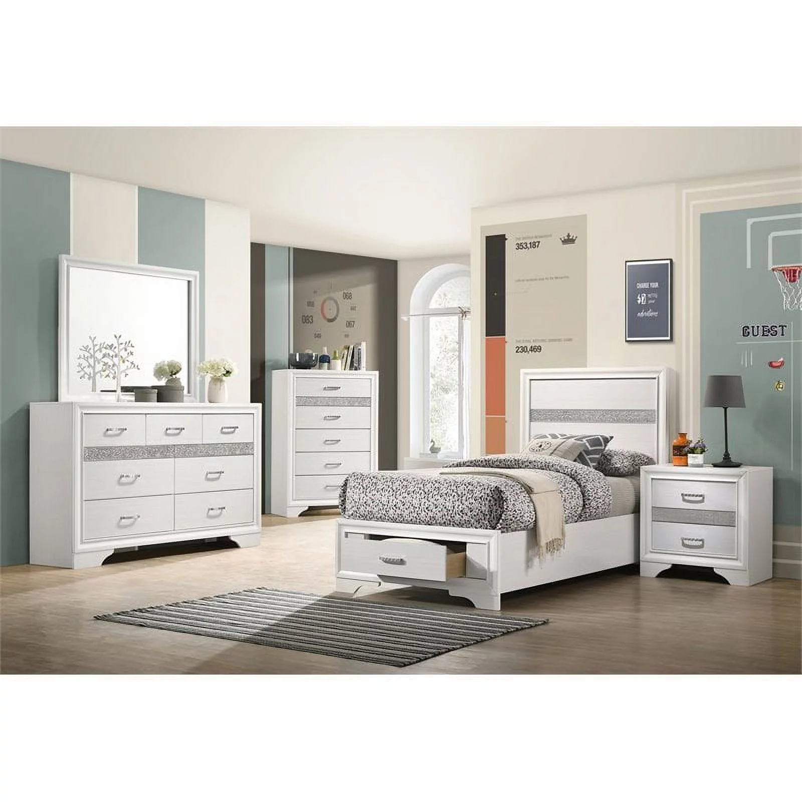 Coaster Miranda Contemporary 4-piece Twin Storage Wood Bedroom Set White