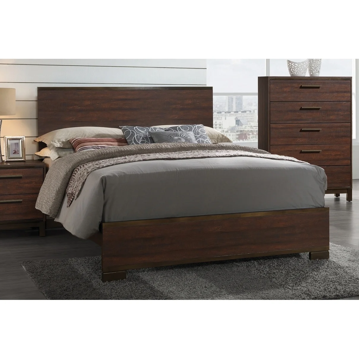 Coaster Furniture Edmonton Rustic Tobacco Panel Bed King Transitional, Modern & Contemporary