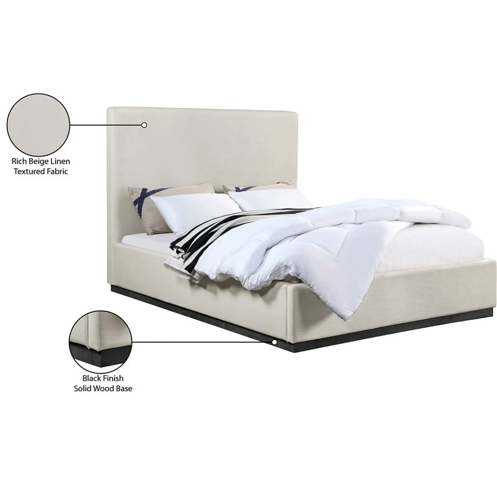 Meridian Furniture Alfie Beige Linen Textured Fabric King Bed