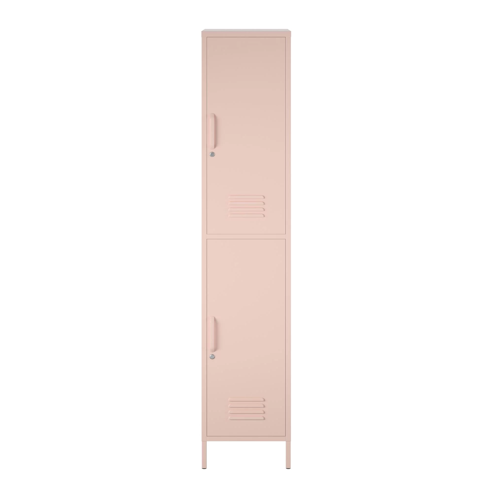 RealRooms Shadwick Vertical 2 Door Single Metal Locker Style Storage Cabinet, Pale Pink