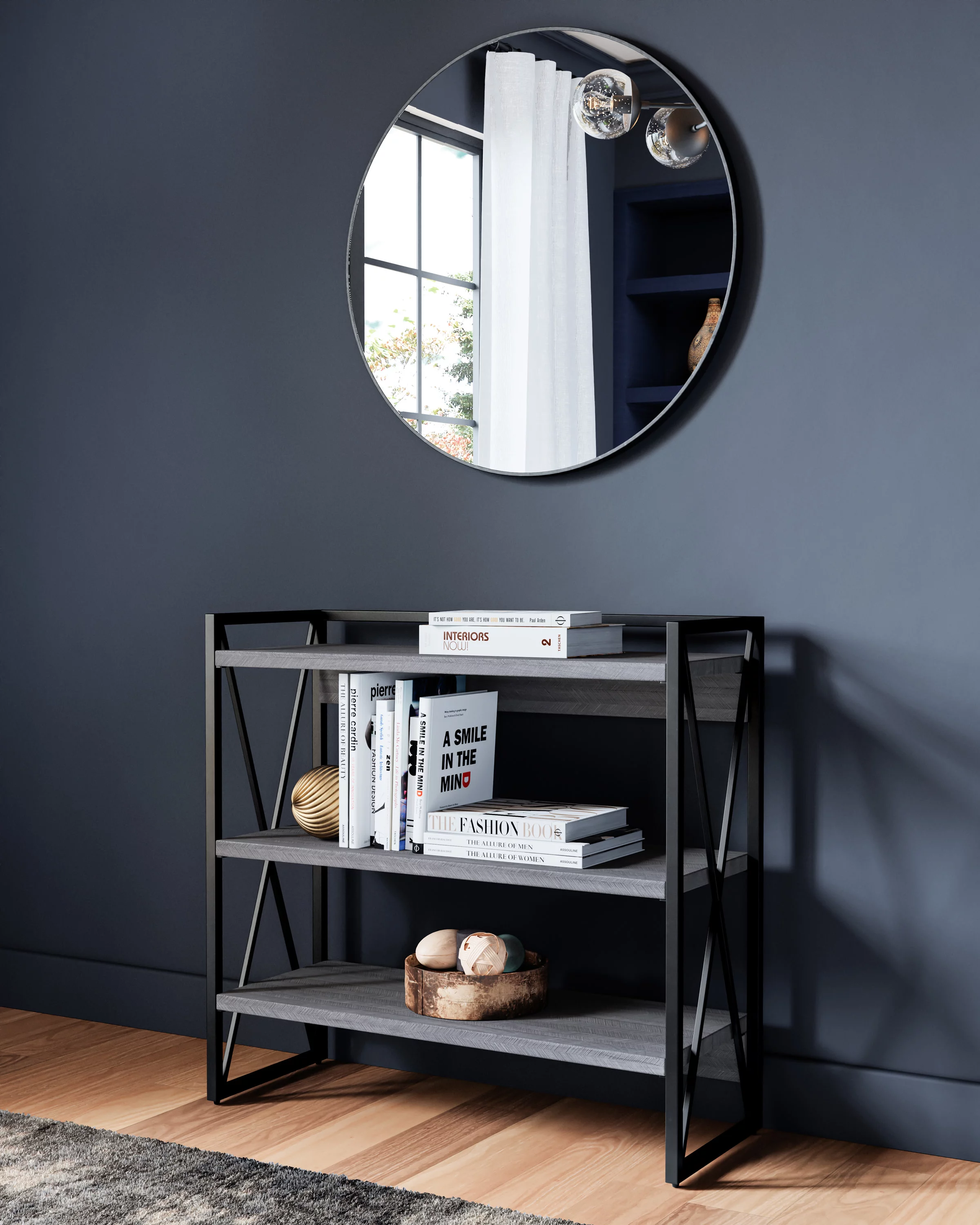 Kenna Round Wall Accent Mirror – 36-Inch, Modern Metal Framed – Living Room, Bedroom, Bathroom Vanity Mirror – Black – Design House, 596536-BLK
