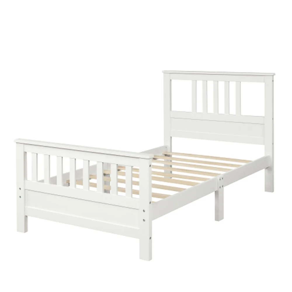 Wood Platform Bed with Headboard and Footboard, Twin - White