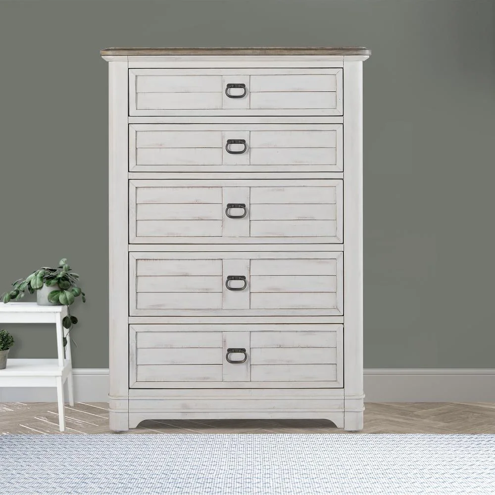 Meadowbrook White-Washed Wood Farmhouse Style 5-drawer Chest