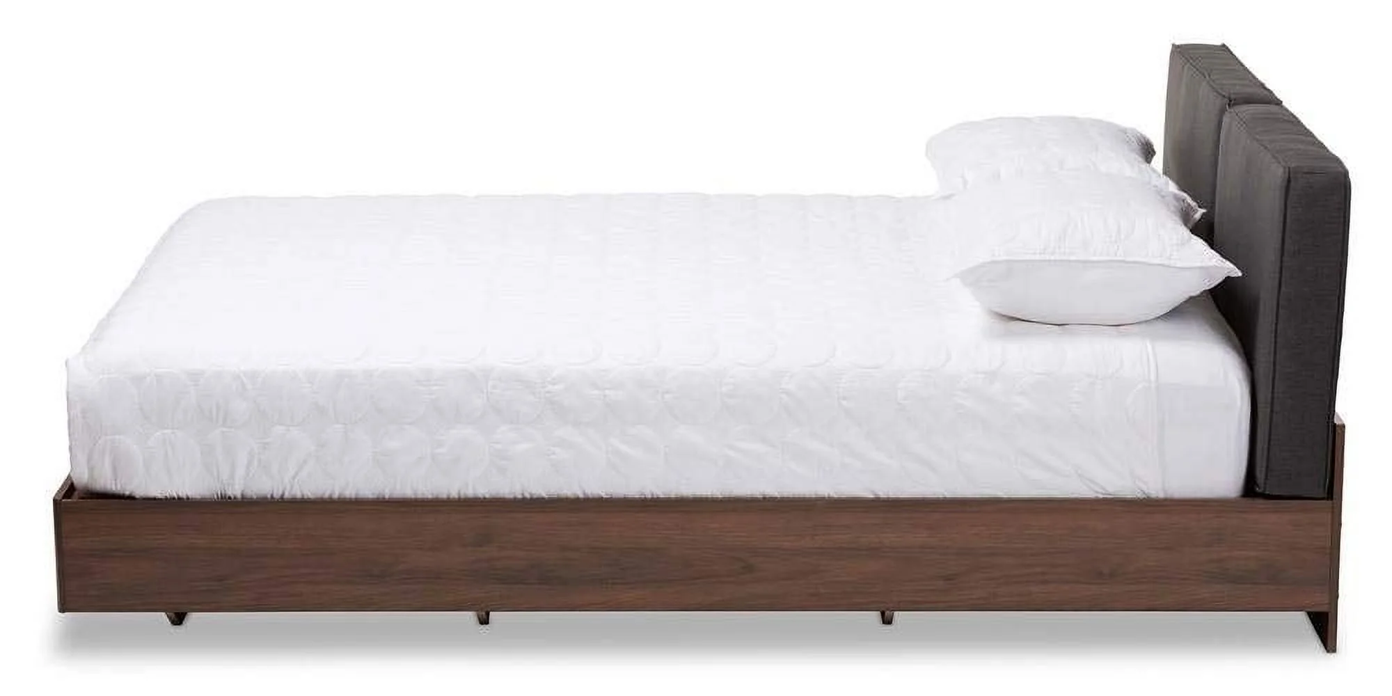 Baxton Studio Iselin Mid-Century Modern Brown Finished Dark Grey Fabric Upholstered Queen Sized Storage Platform Bed