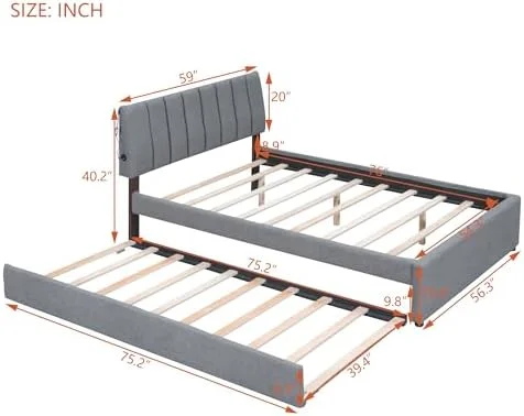 LNboomLife Harper & Bright Designs LED Queen Size Platform Bed with  Nightstand and USB Ports  Teddy Fleece Upholstered Queen Bed Frame with  Drawer and Headboard  2-Piece Queen Bedro