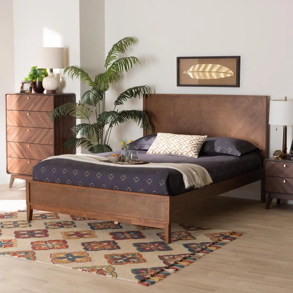 Baxton Studio Carver Ash Walnut Finished Wood Queen Size Platform Bed