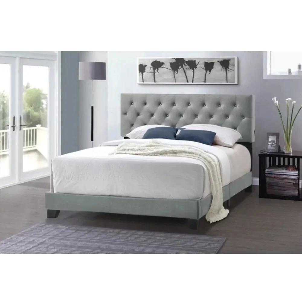 Royale Tufted Bed With USB Power Connection Twin Bed Frame Queen Double Beds & Furnitures Bedroom Beds & Furniture Headboards