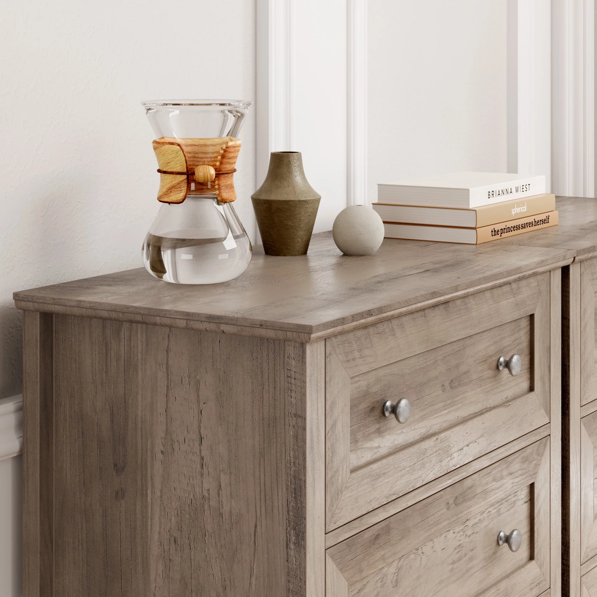 Homfa 5 Drawer Bedroom Dresser, Tall Wood Nightstand Storage Cabinet for Office Living Room,Gray