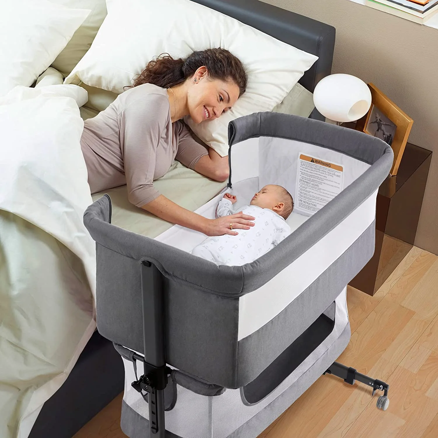 Nordmiex Baby Bassinet 3 in 1 Adjustable Bedside Sleeper Bed for Infant Baby with Breathable Net, Gray