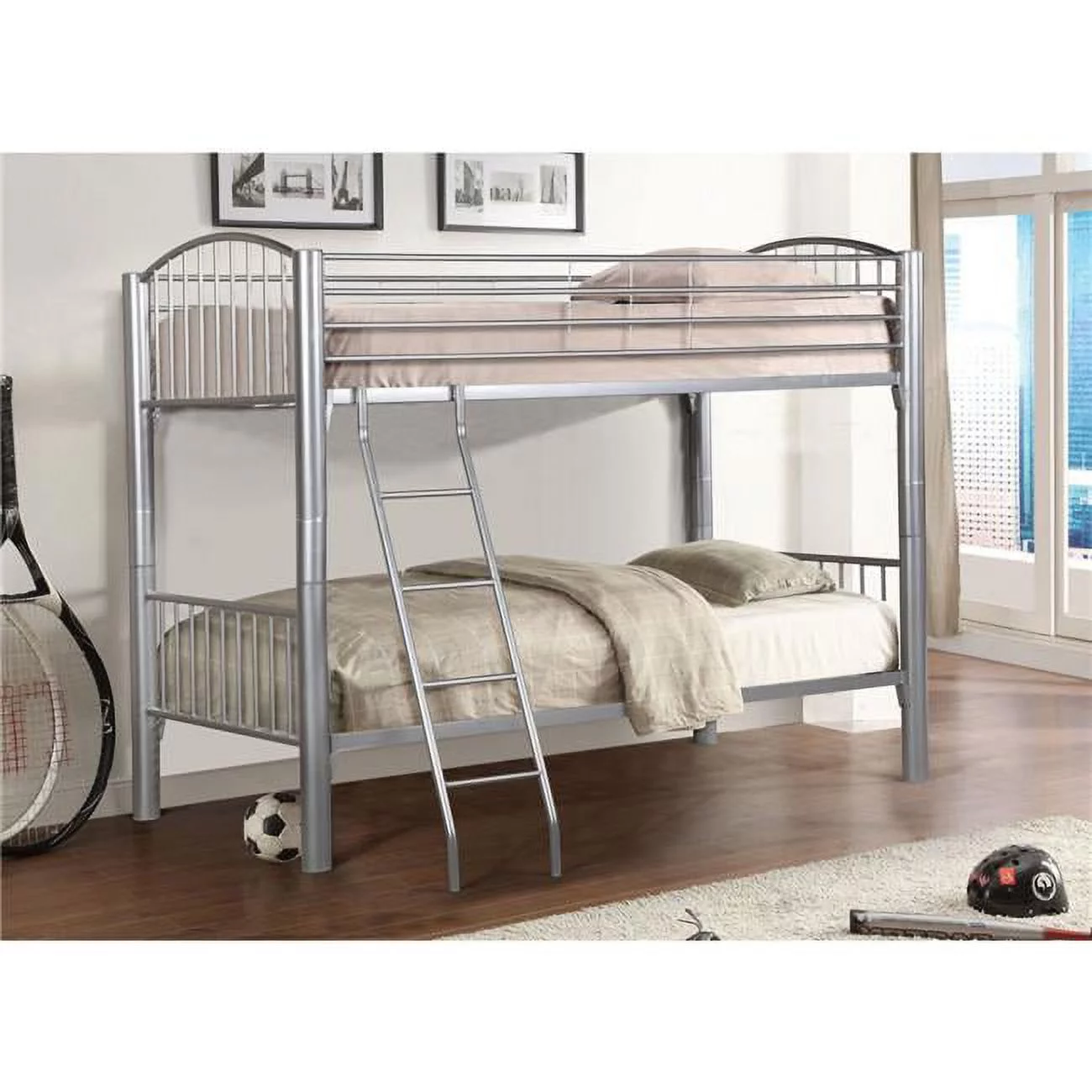 PD-CS4311SL Jumbo Metal Over Twin Bunk Bed in Silver