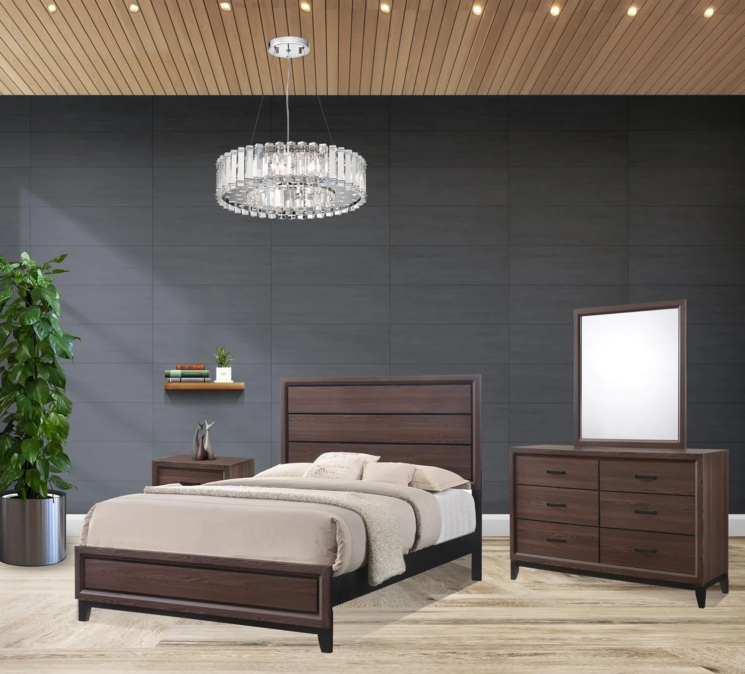 Kings Brand Furniture – Athens 4-Piece Bedroom Set. Bed, Dresser, Mirror & Nightstand (King)