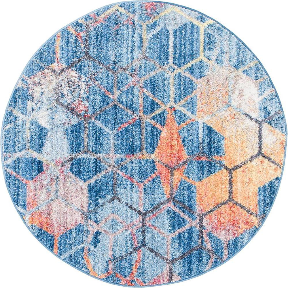 Unique Loom Honeycomb Rainbow Rug Blue/Beige 3' 3