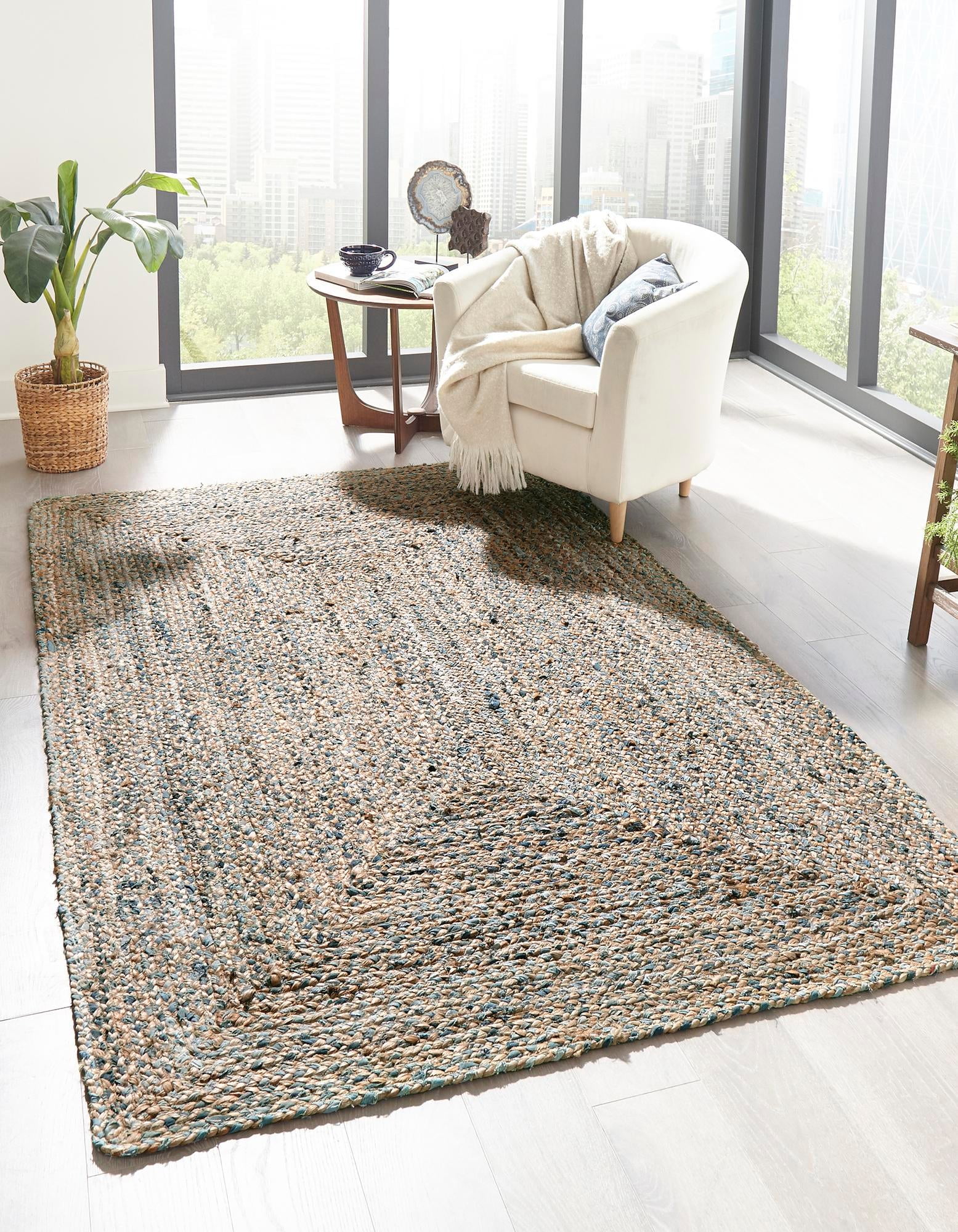 Unique Loom Crossed Braided Chindi Rug Natural/Blue 5' 1