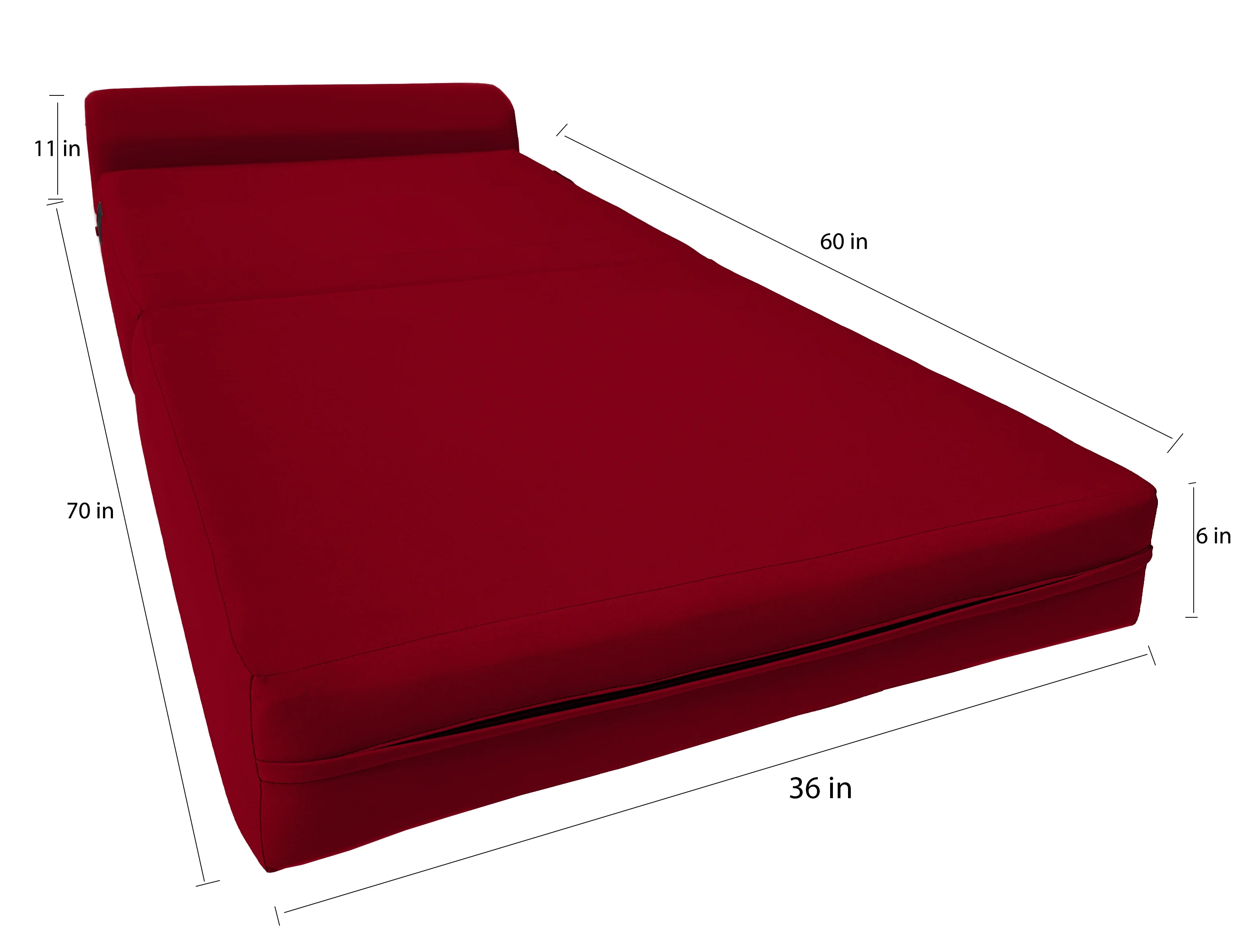 Red Sleeper Chair Folding Foam Beds, Portable Studio Sofa Guest Bed, 6 x 36 x 70