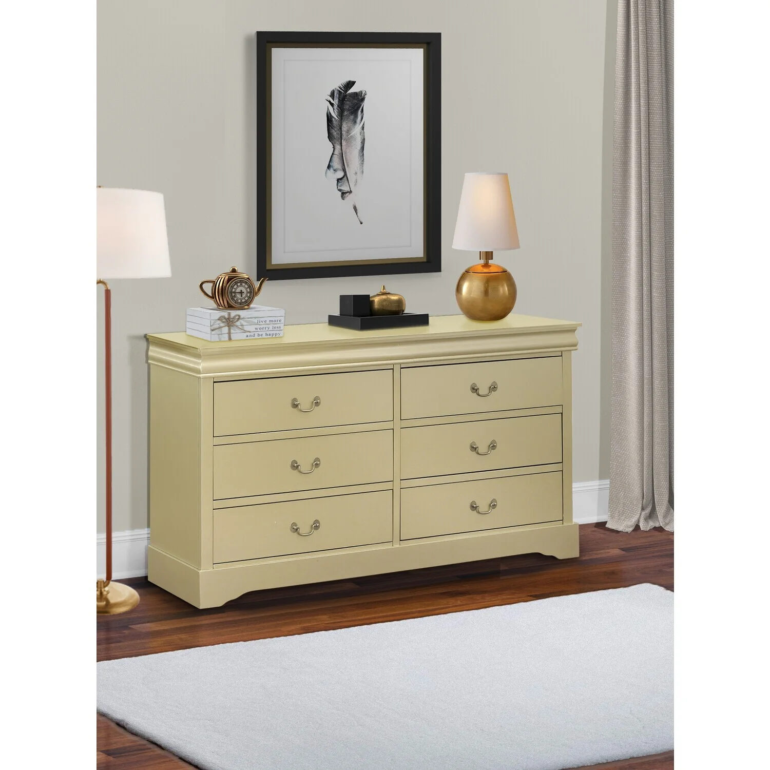 HomeStock Artisanal Attic Louis Philippe Dresser In Metallic Gold Finish