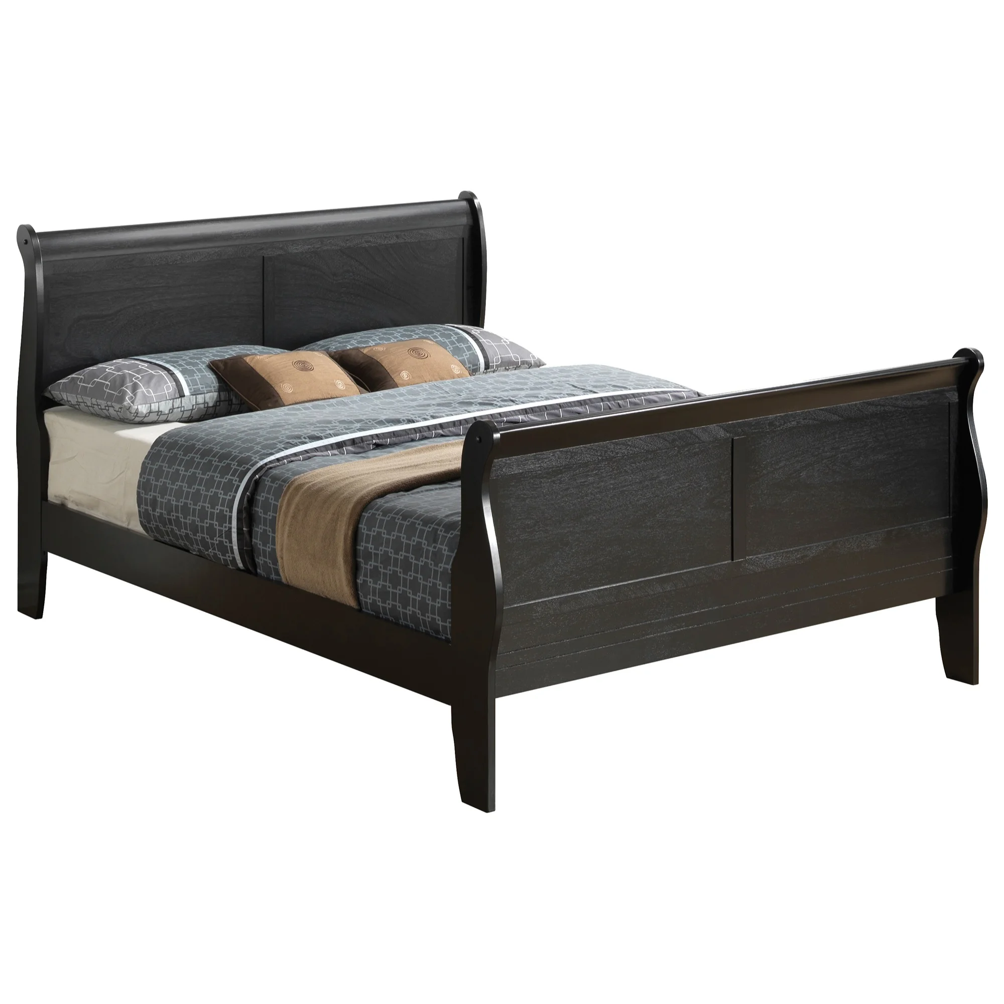 Passion Furniture PF-G3150A-FB Louis Philippe Sleigh Bed with High Footboard, Black - Full Size