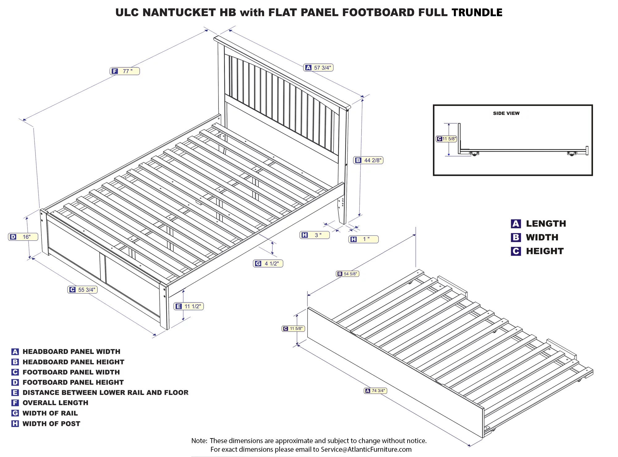 Nantucket Full Platform Bed with Flat Panel Foot Board and Full Size Urban Trundle Bed Bed in Grey