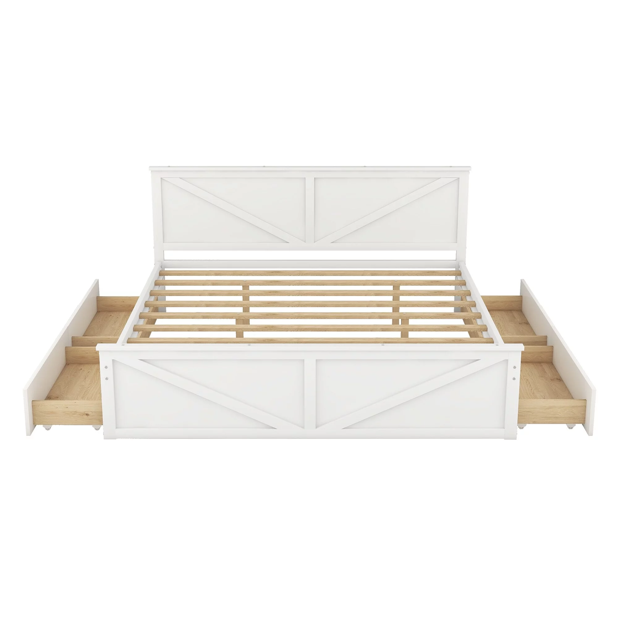 Wooden Platform Bed with 4 Storage Drawers and Support Legs White - King