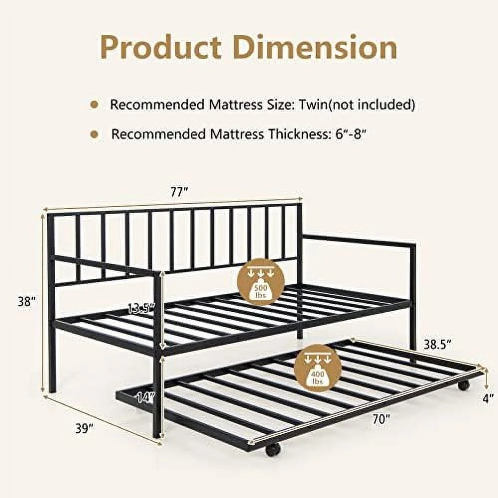 xrboomlife Metal Twin Daybed Frame  High Back Day Bed with Heavy-Duty 16 Slats & 18 Inch Headboard  Multifunctional Twin Size Bed Frame for Living Room Guest Room  No Box Spring   Bla