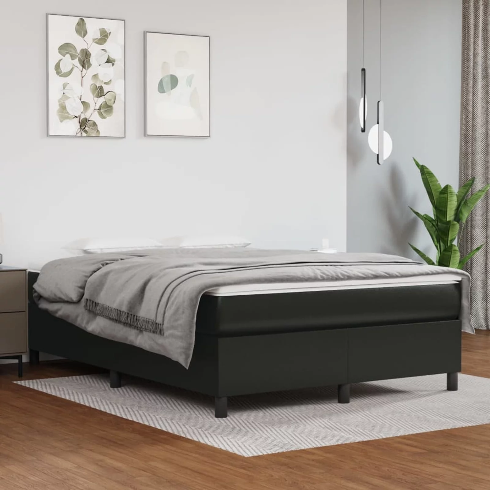 moobody Box Spring Bed Frame with Mattress and Topper 81.1 x 59.8 x 13.8 Inch Black Faux Leather Platform Bed Frame and 59.8 x 79.9 x 7.9 Inches Mattress Set for Bedroom