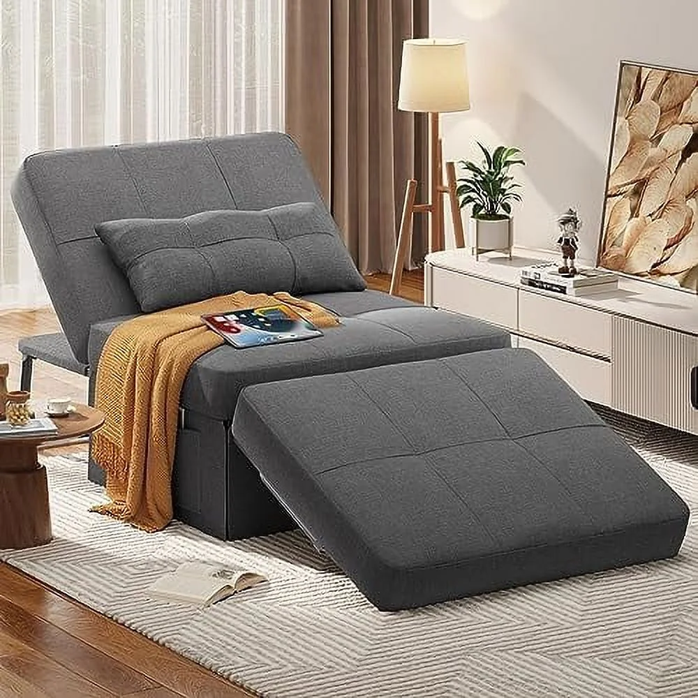 HOOMHIBIU Sleeper Chair Bed  4 in 1 Convertible Chair Sofa Bed  Assembly-Free Sofa Chair Bed with Adjustable Backrest Linen Fabric  for Living Room Apartment Office  Dark Grey