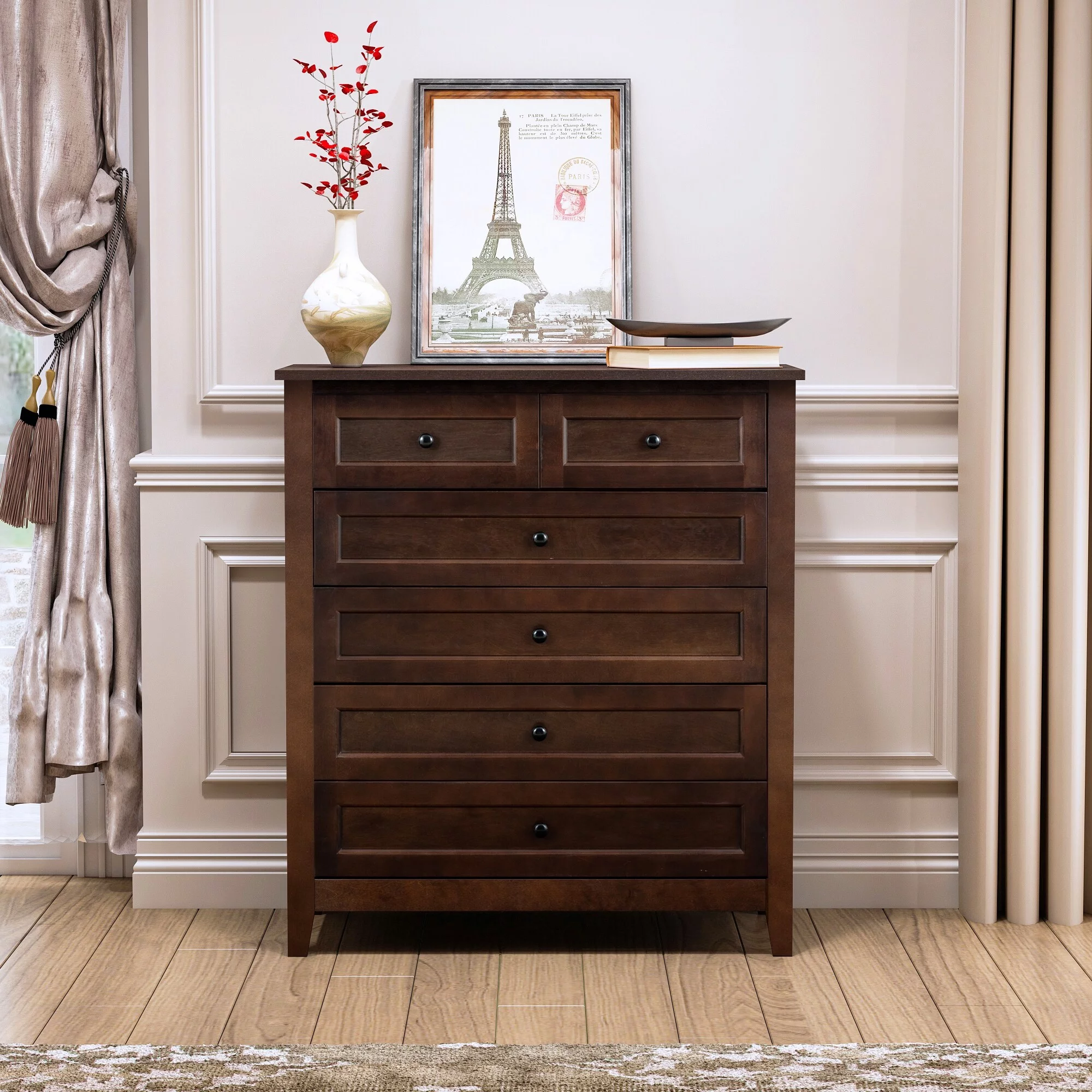 BESTCOSTY Retro 6-Drawer Dresser Cabinet